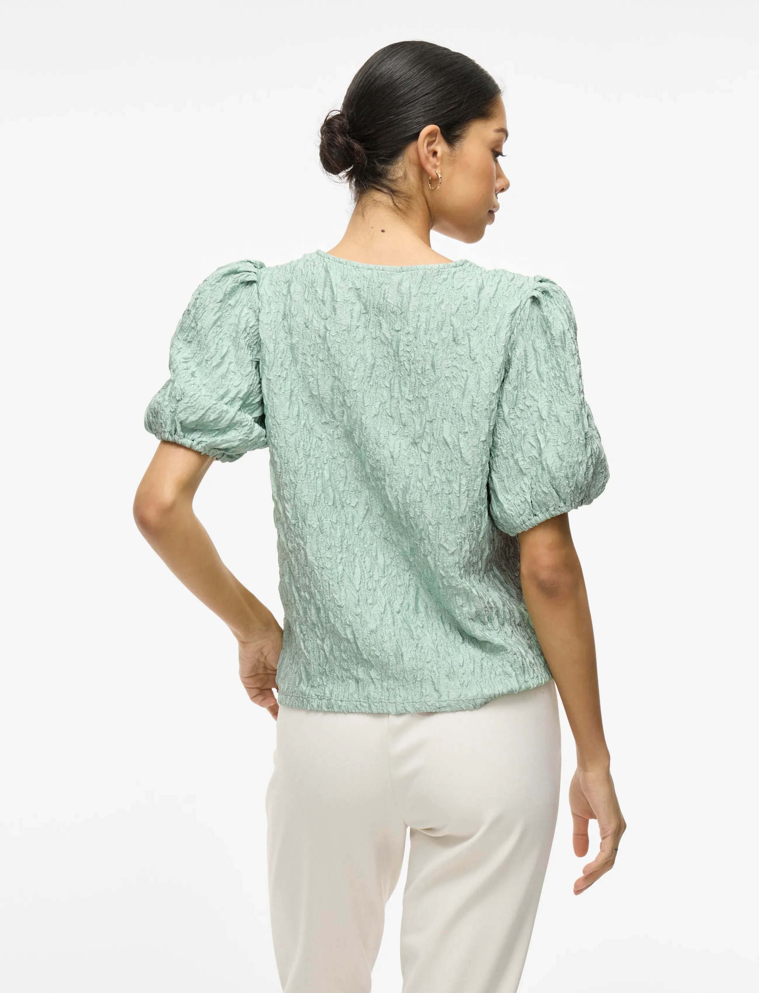 Vila - VISOPHIA O-NECK 2/4 TOP/DC - kortærmede bluser - silt green - 3