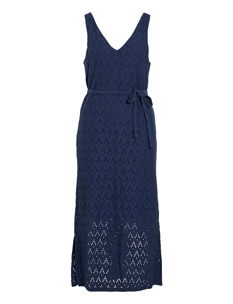 Vila - VIAMALINA V-NECK S/L MIDI DRESS/PB - midiklänningar - navy blazer - 0