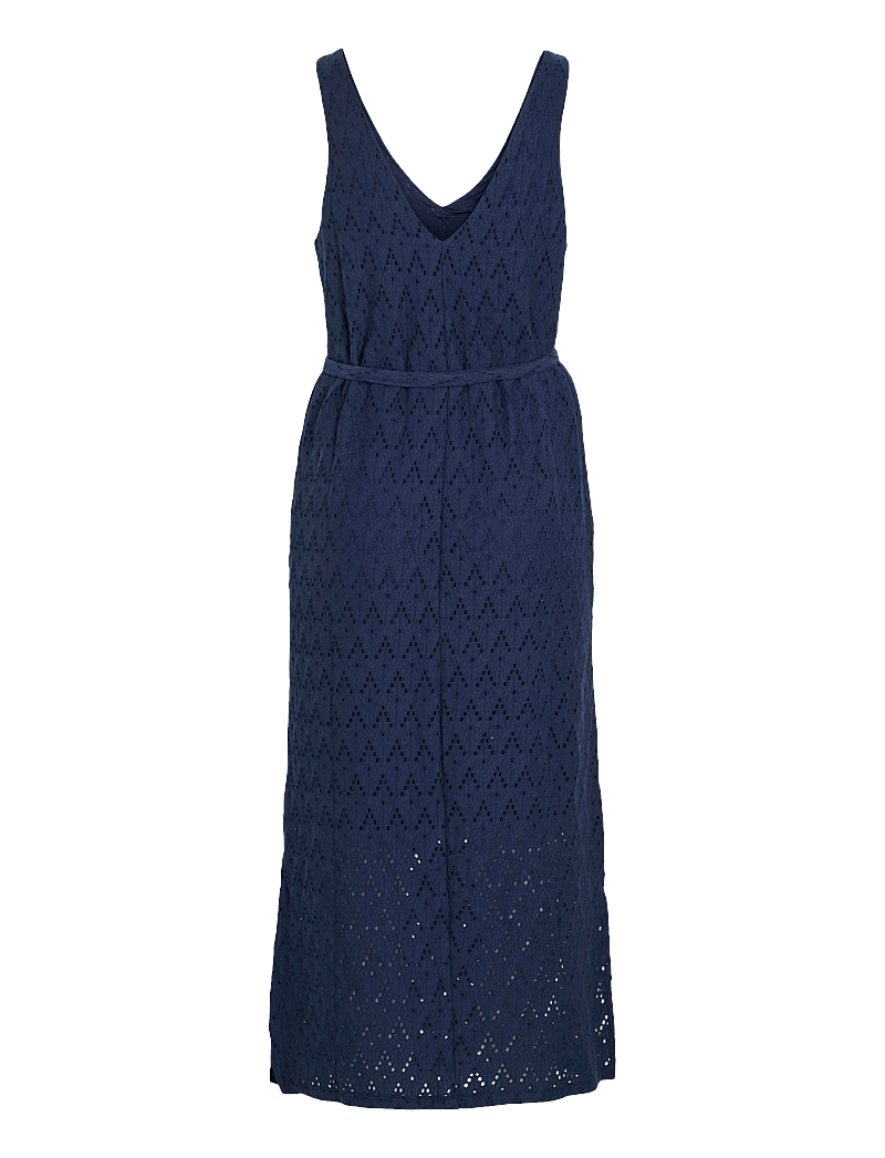 Vila - VIAMALINA V-NECK S/L MIDI DRESS/PB - midiklänningar - navy blazer - 1