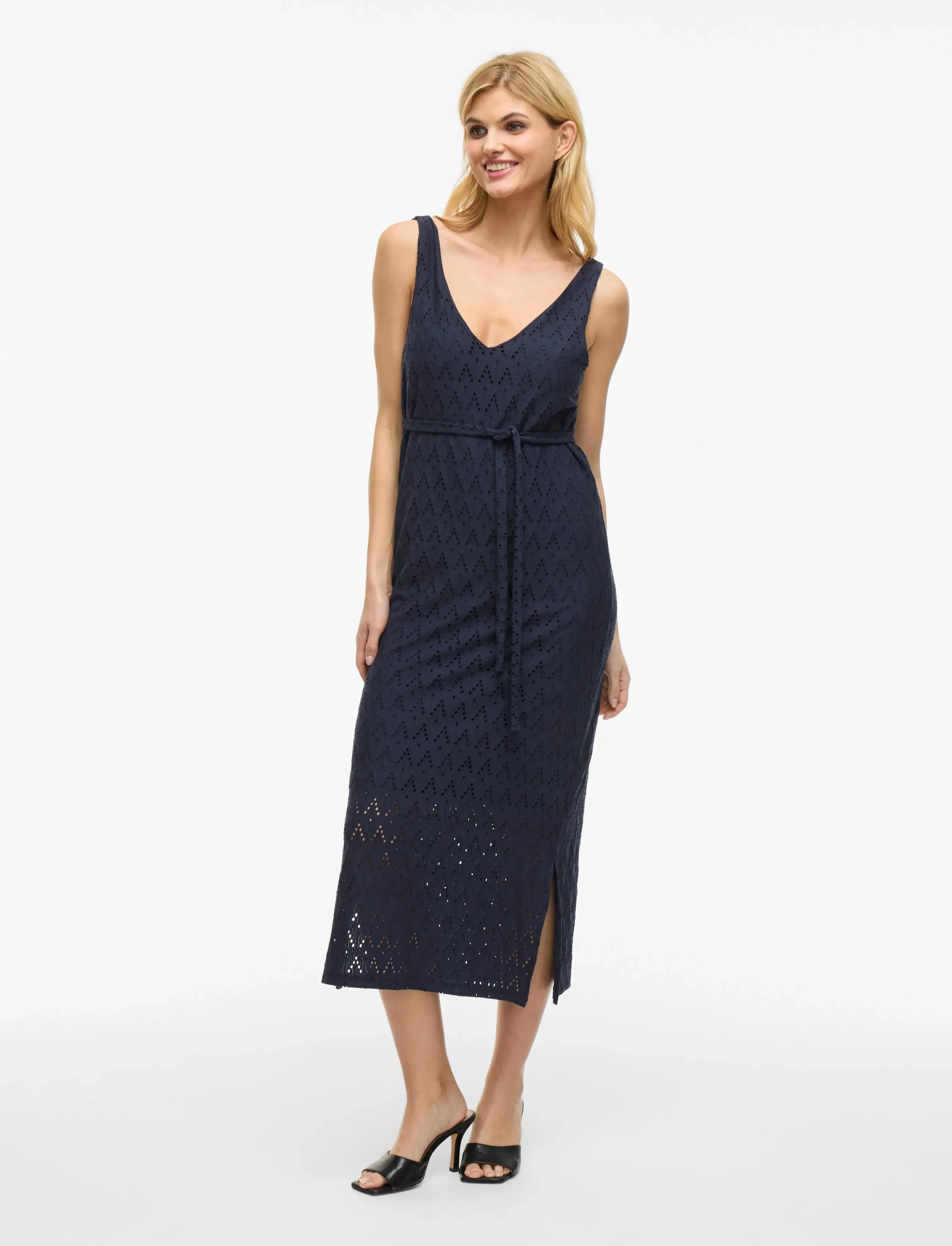 Vila Viamalina V-Neck S/L Midi Dress/Pb, XS, Dresses, Marineblau - Knee-length & Midi, Frauen
