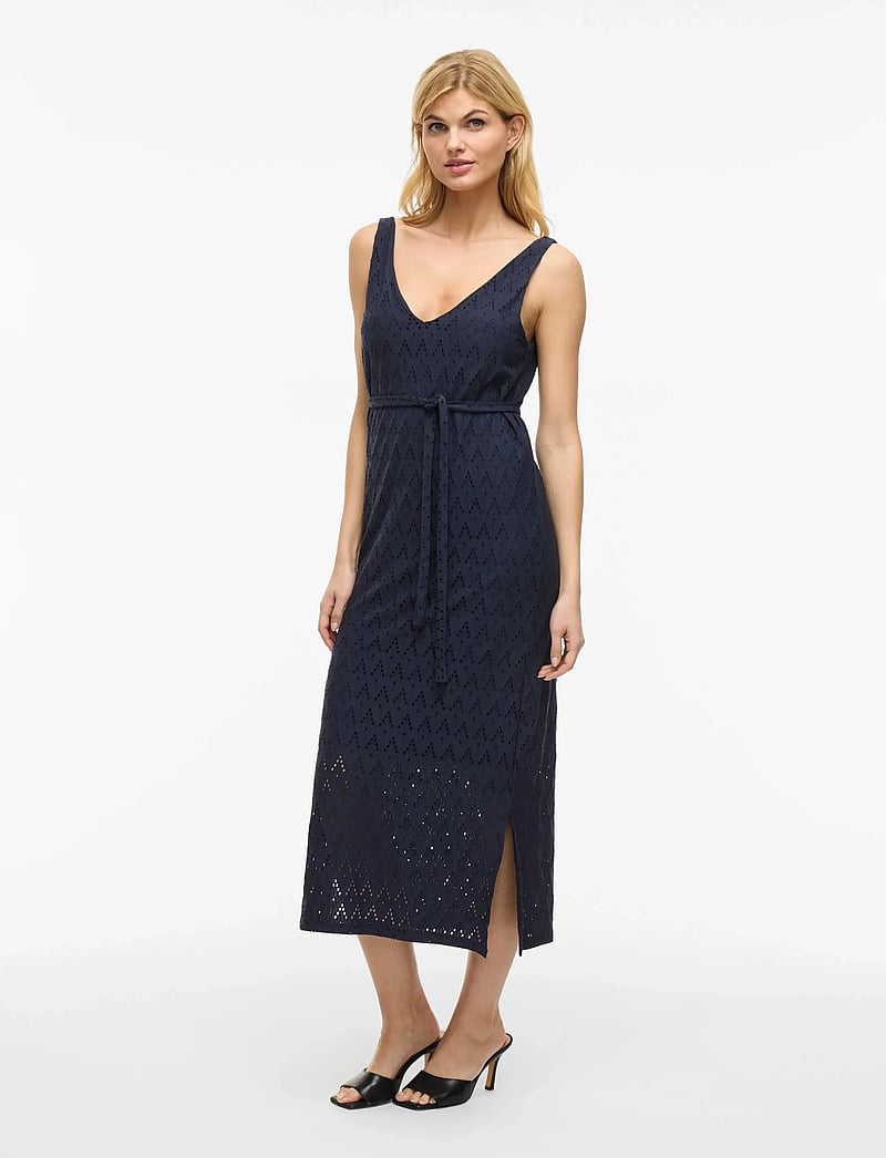Vila - VIAMALINA V-NECK S/L MIDI DRESS/PB - midi kjoler - navy blazer - 4