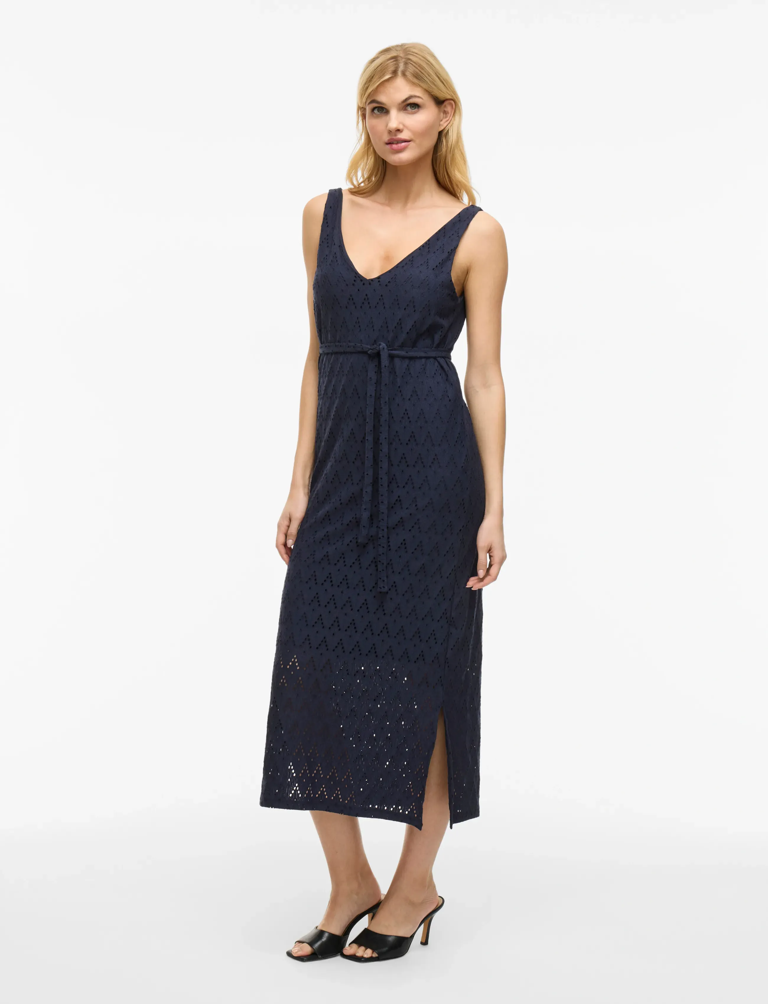 Vila - VIAMALINA V-NECK S/L MIDI DRESS/PB - vidutinio ilgio suknelės - navy blazer - 4