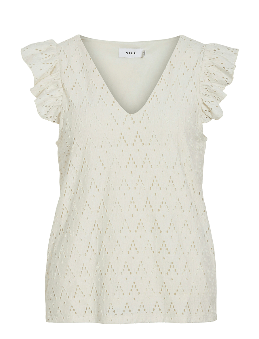 Vila - VIAMALINA V-NECK C/S TOP/PB - hihattomat puserot - birch - 1