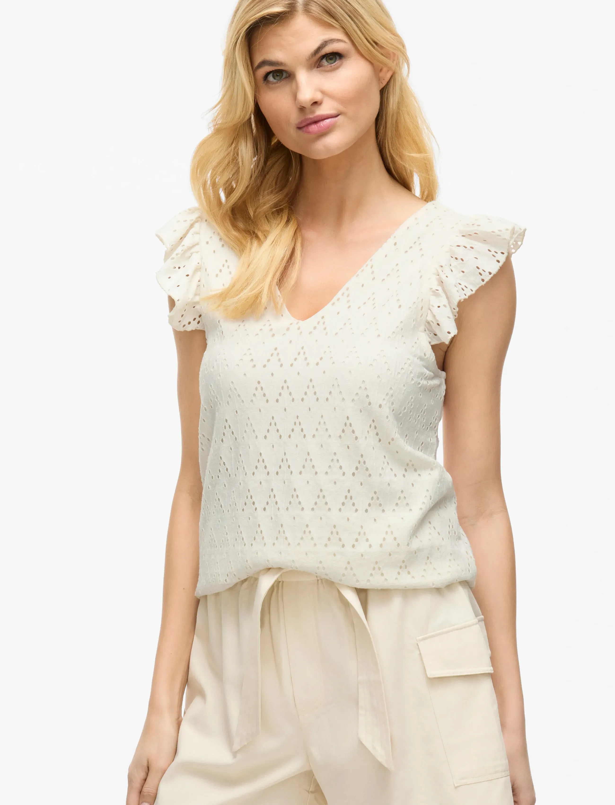 Vila - VIAMALINA V-NECK C/S TOP/PB - hihattomat puserot - birch - 5