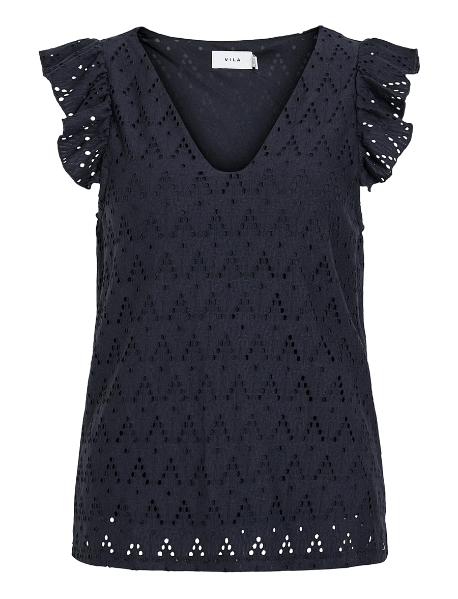 Vila - VIAMALINA V-NECK C/S TOP/PB - hihattomat puserot - navy blazer - 1