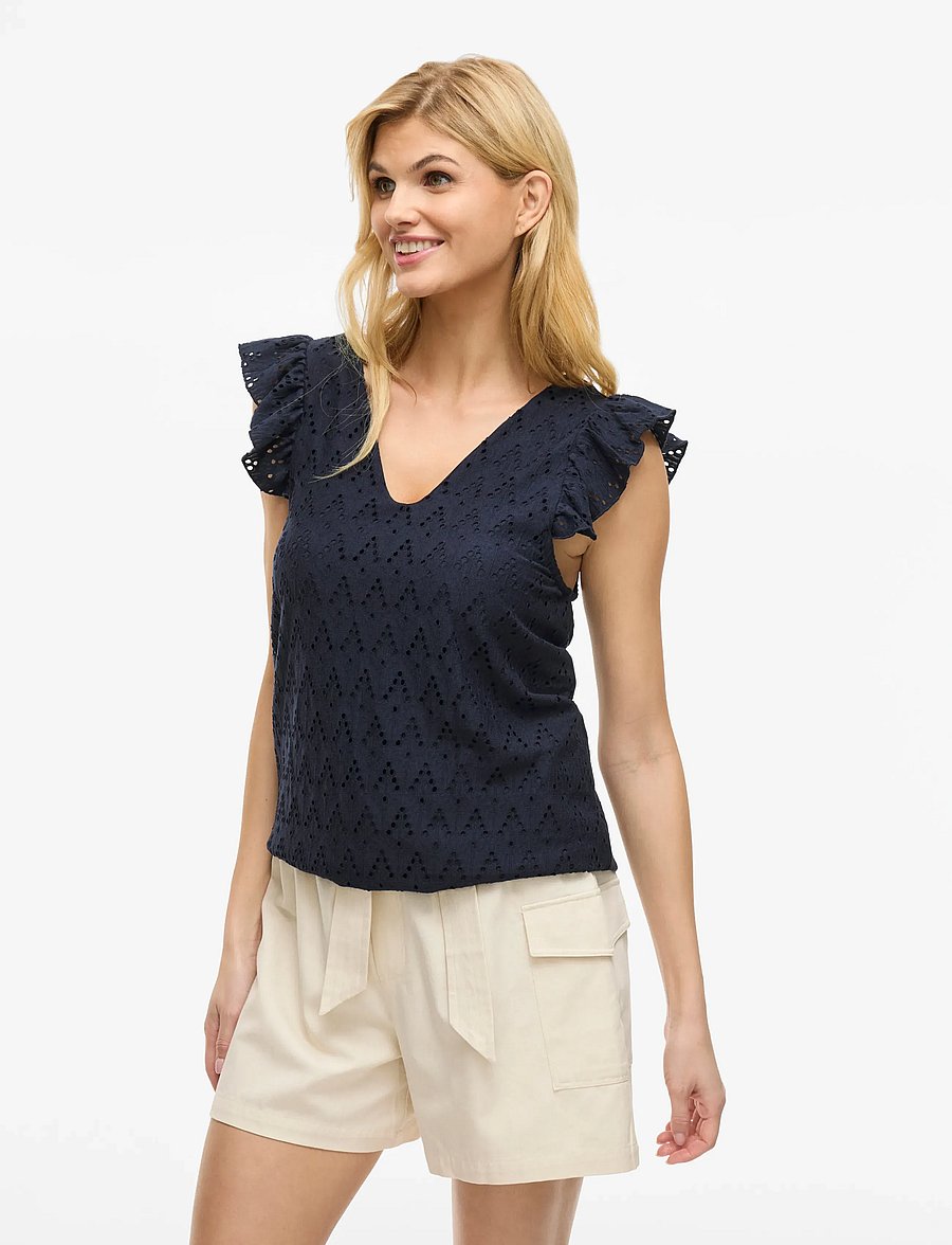 Vila - VIAMALINA V-NECK C/S TOP/PB - hihattomat puserot - navy blazer - 0