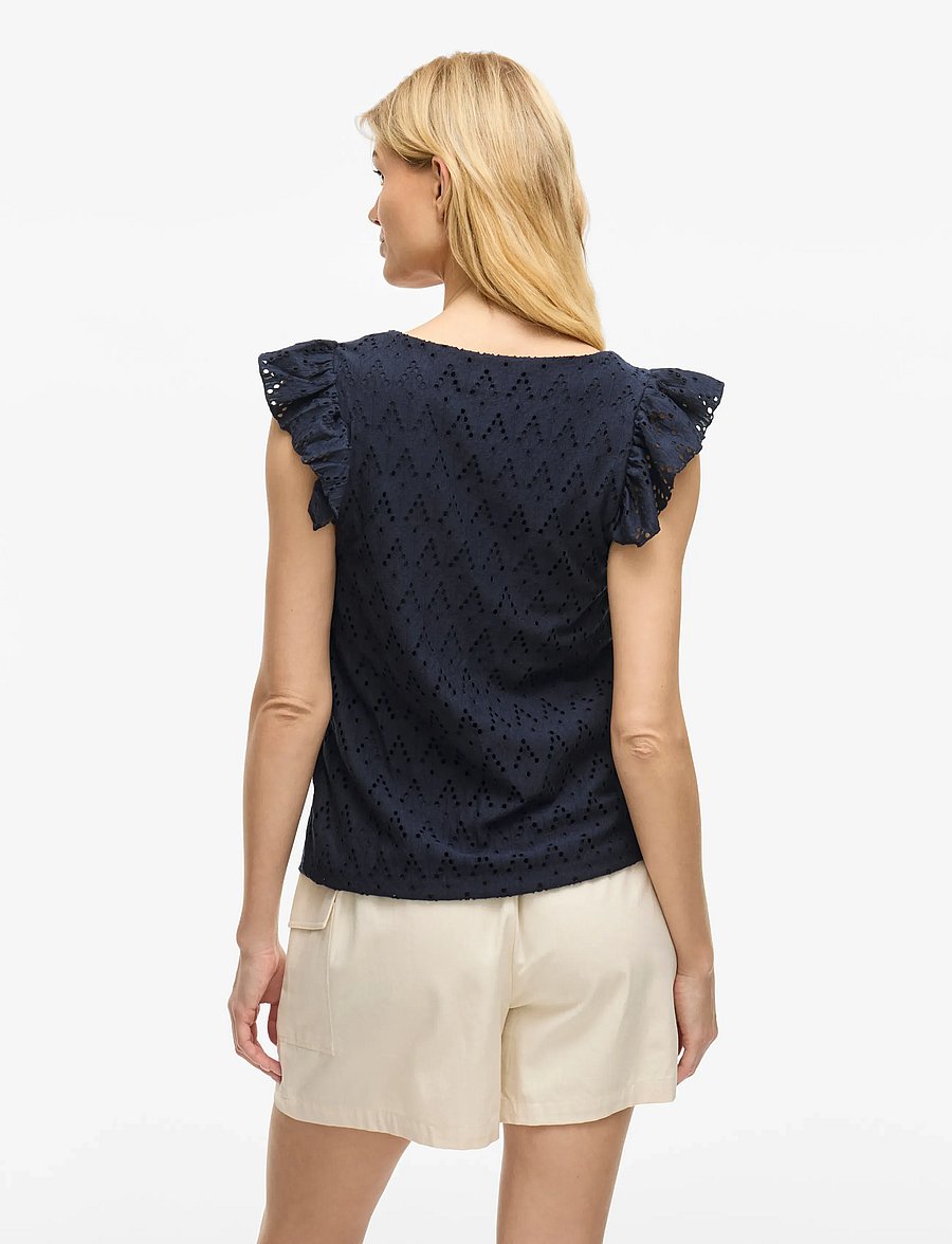 Vila - VIAMALINA V-NECK C/S TOP/PB - hihattomat puserot - navy blazer - 3
