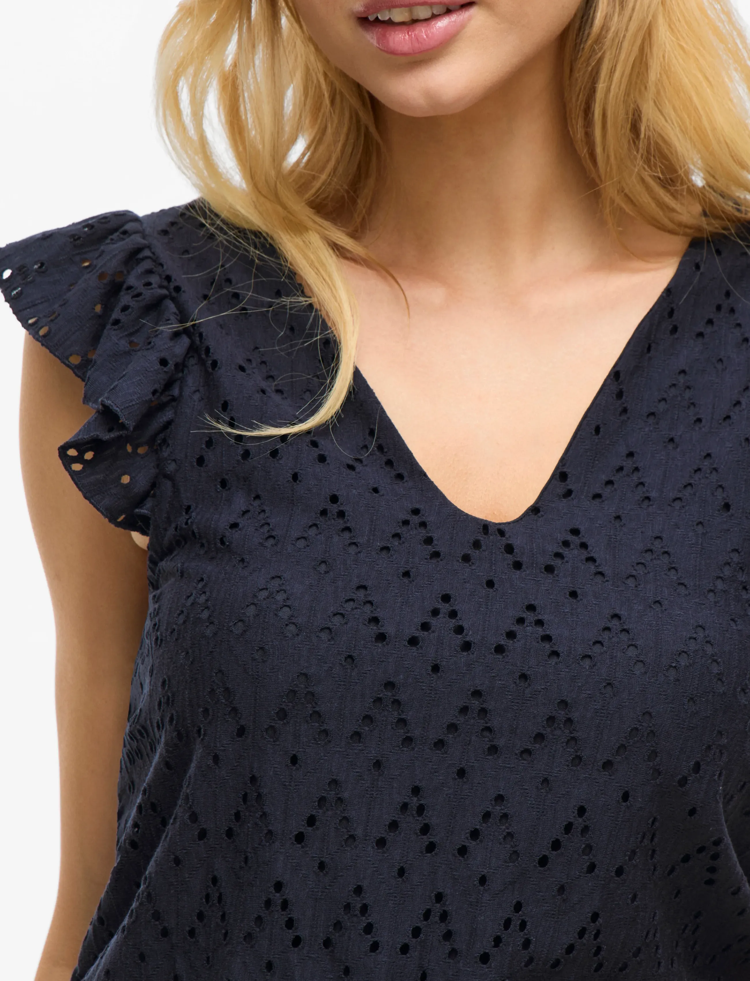 Vila - VIAMALINA V-NECK C/S TOP/PB - varrukateta pluusid - navy blazer - 5