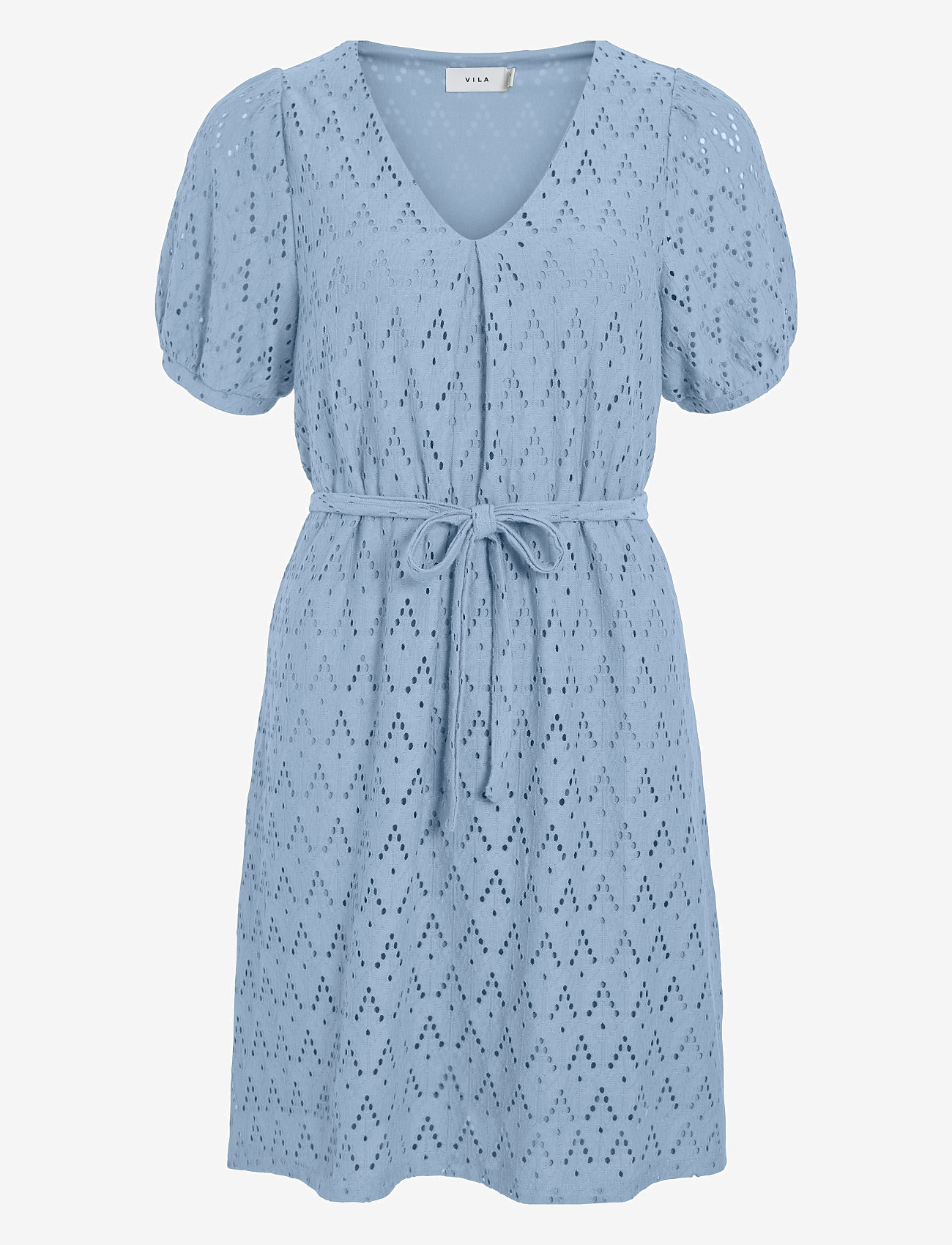 Vila - VIAMALINA V-NECK S/S DRESS/PB - kurze kleider - kentucky blue - 0