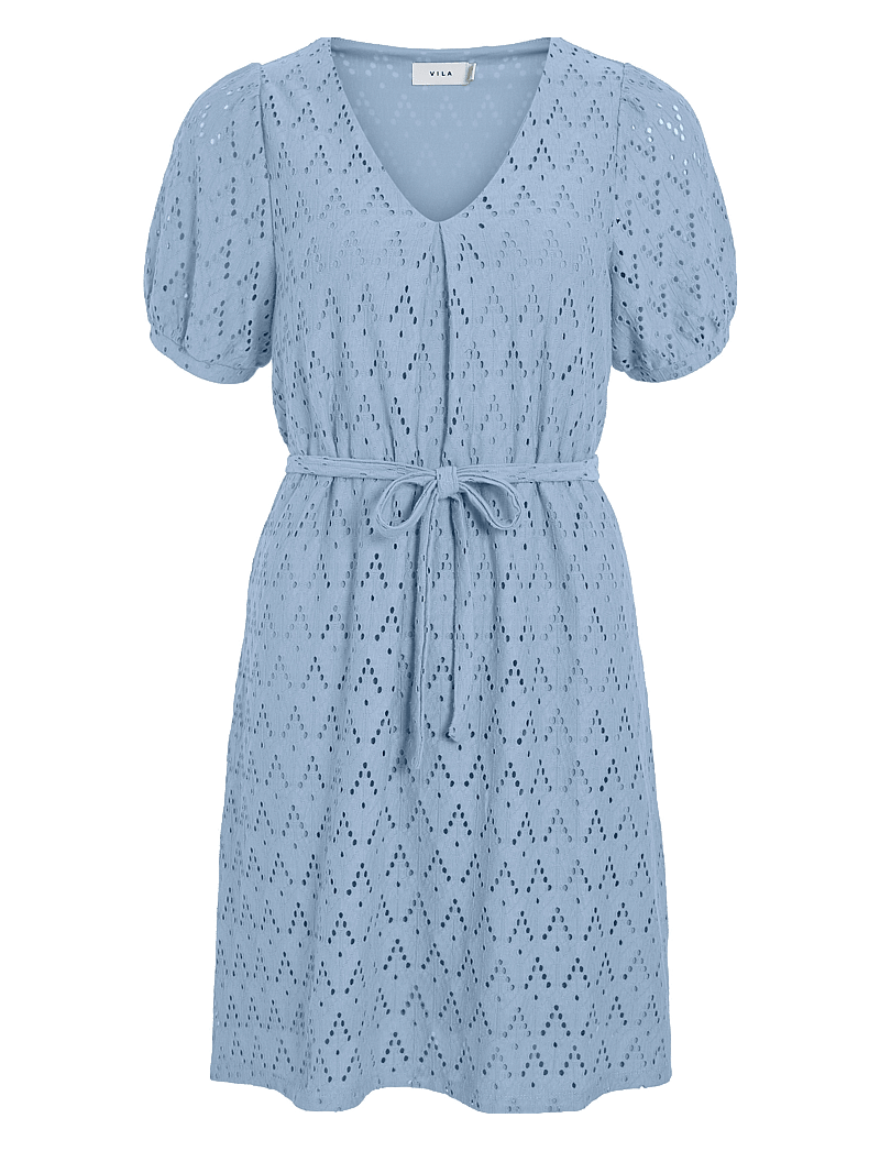 Vila - VIAMALINA V-NECK S/S DRESS/PB - kurze kleider - kentucky blue - 0