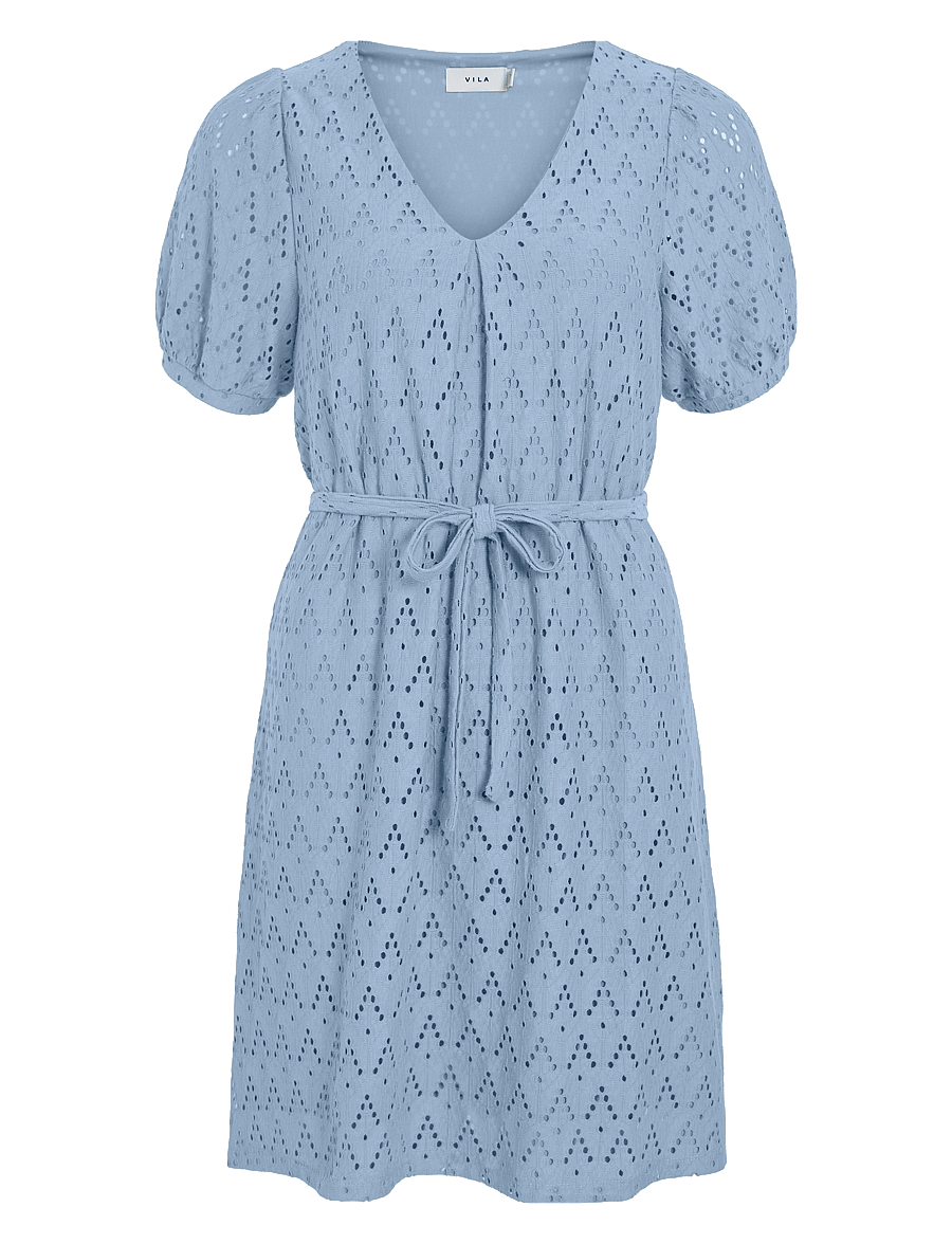 Vila - VIAMALINA V-NECK S/S DRESS/PB - kurze kleider - kentucky blue - 0