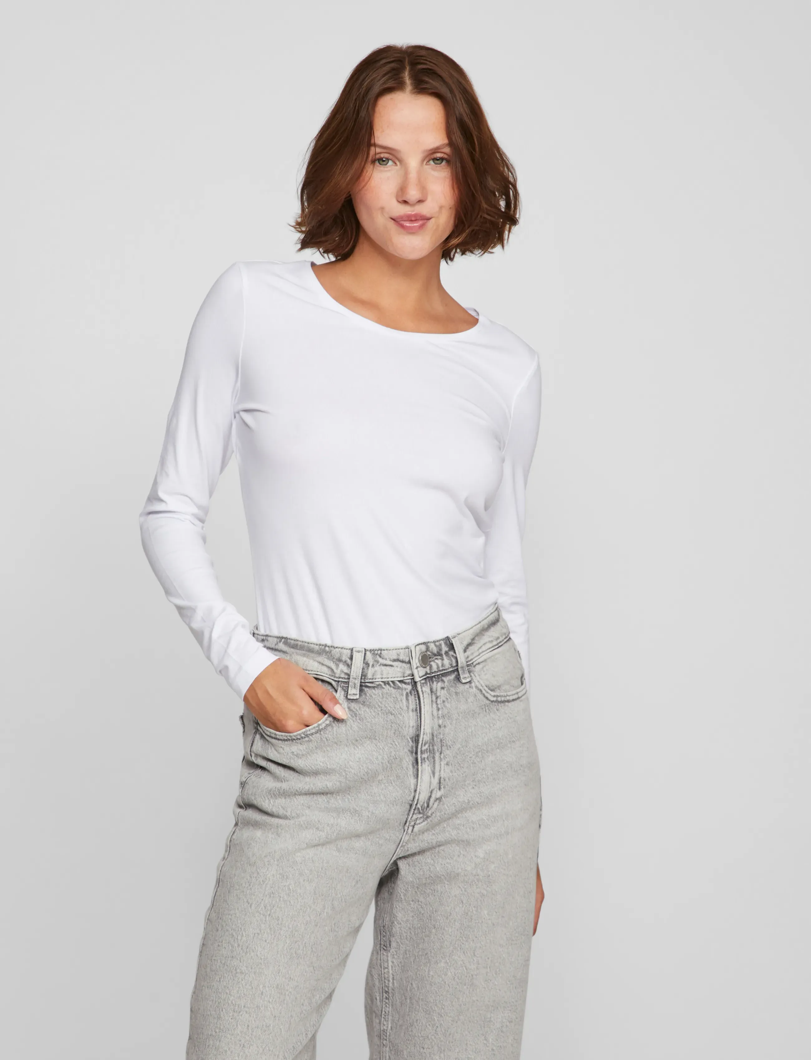 Vila - VINORA L/S O-NECK TOP - NOOS - pikkade varrukatega alussärgid - bright white - 5