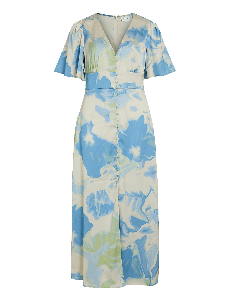 Vila - VIRAVENNA V-NECK 2/4 ANKLE DRESS/DC - sommarklänningar - birch - 0