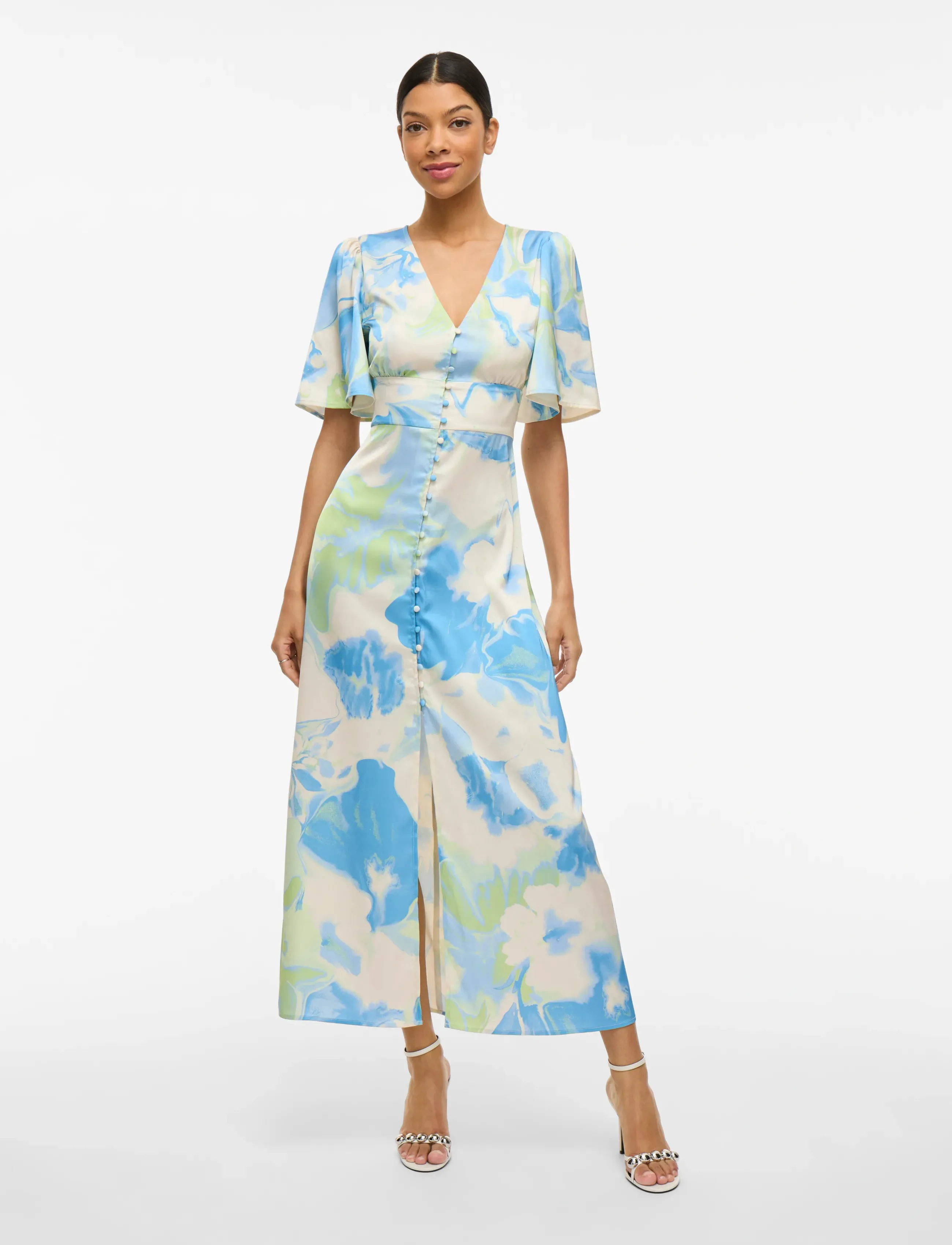 Vila VIRAVENNA V-NECK 2/4 ANKLE DRESS/DC - Inspiration - BIRCH / multi