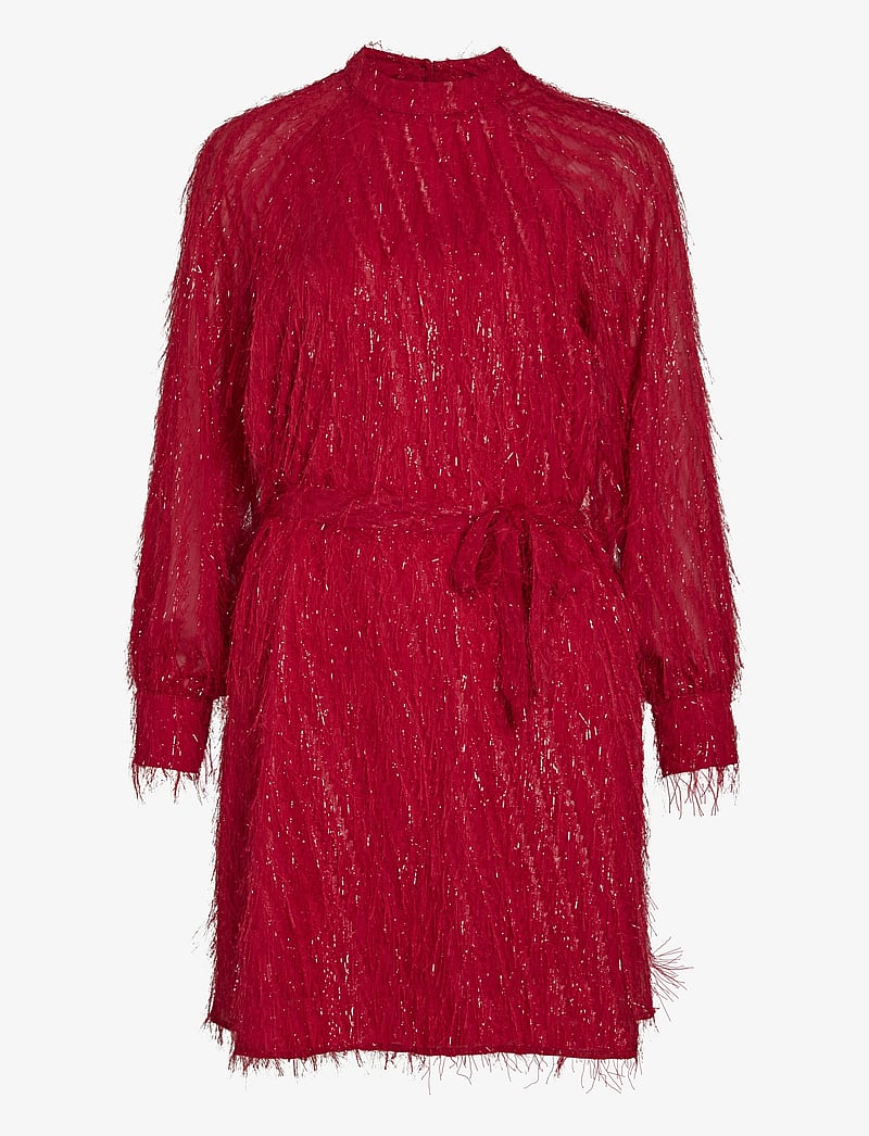 Vila - VIFEATHER L/S HIGH NECK SHORT DRESS/KA - partykleider - fiery red - 0