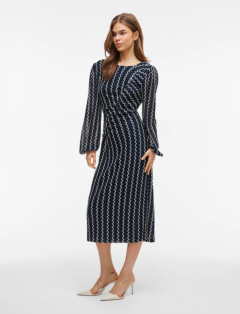 Vila - VIELLEN O-NECK L/S MIDI DRESS/DC - cocktailkjoler - navy blazer - 0