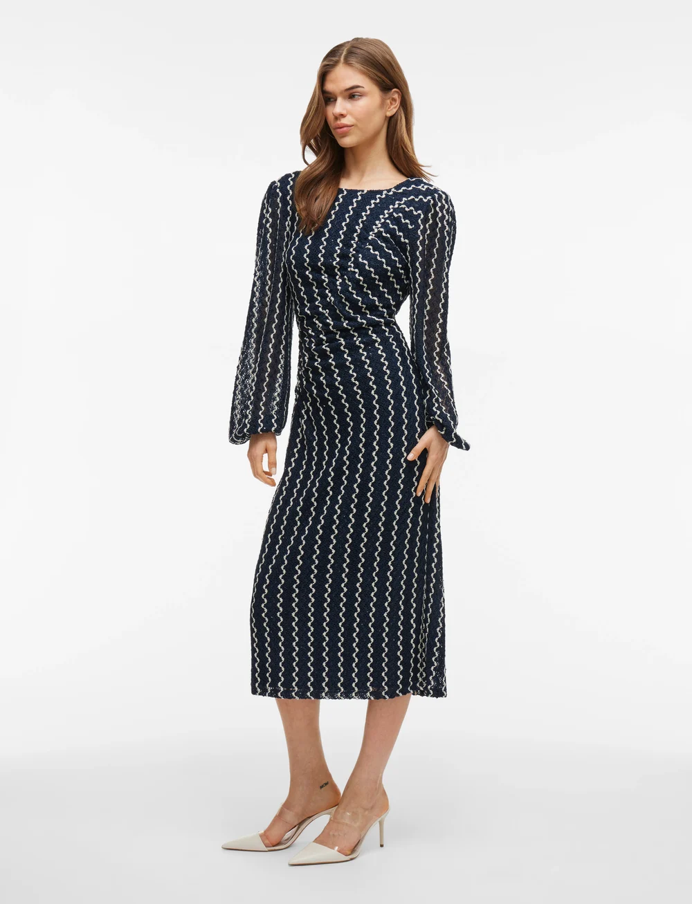 Vila - VIELLEN O-NECK L/S MIDI DRESS/DC - cocktailkleider - navy blazer - 0