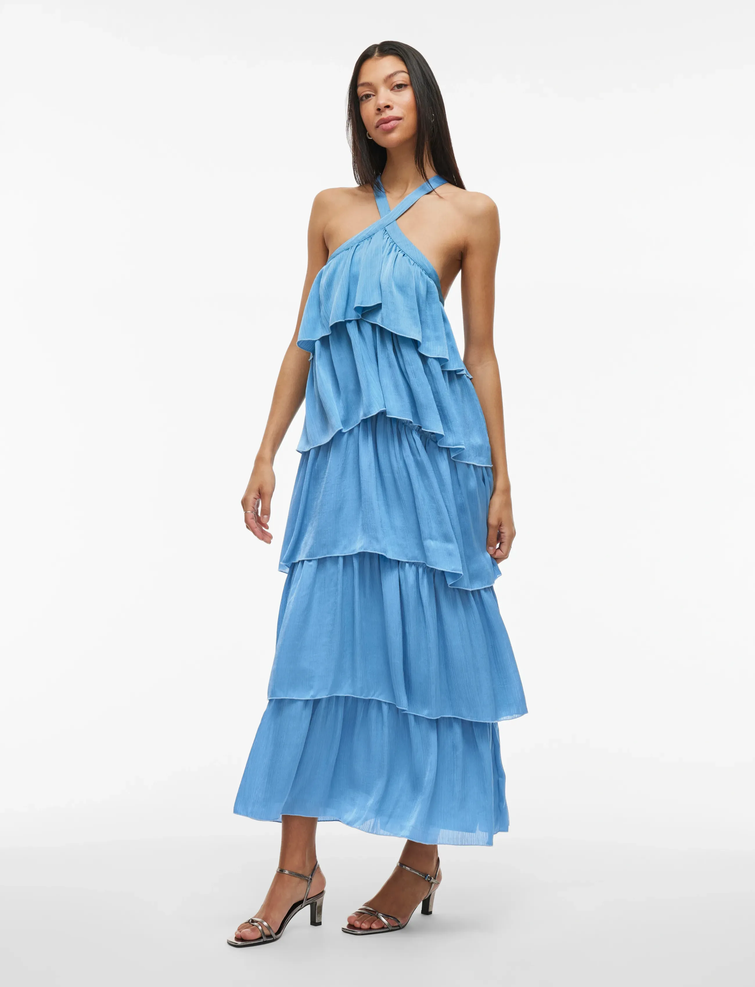 Vila Vifiluka H/N S/L Ankle Dress/Dc/R/Bfs, 34, Dresses, Blau - Maxi Dress, Frauen