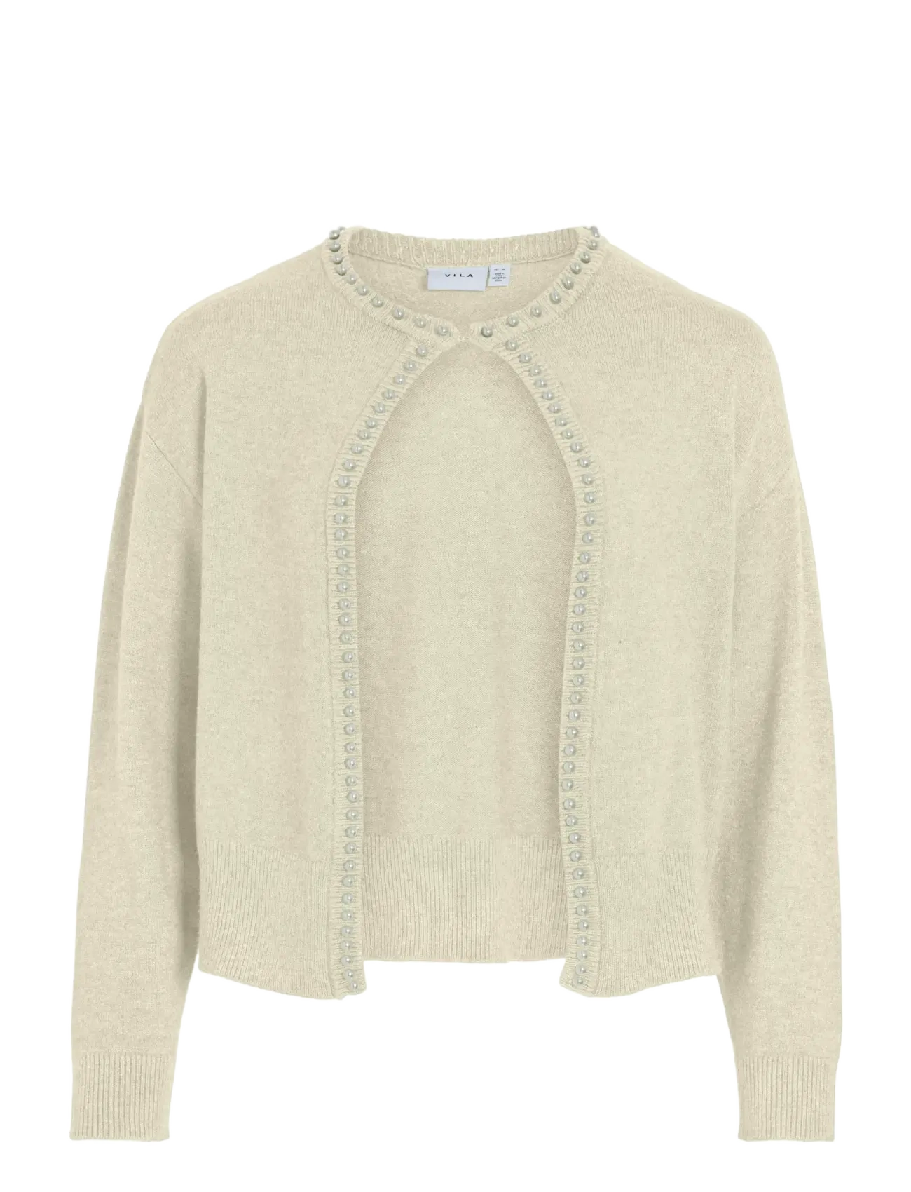 VILA Vizafina L/S O-Neck Pearl Knit Cardigan Cream - L - Damen
