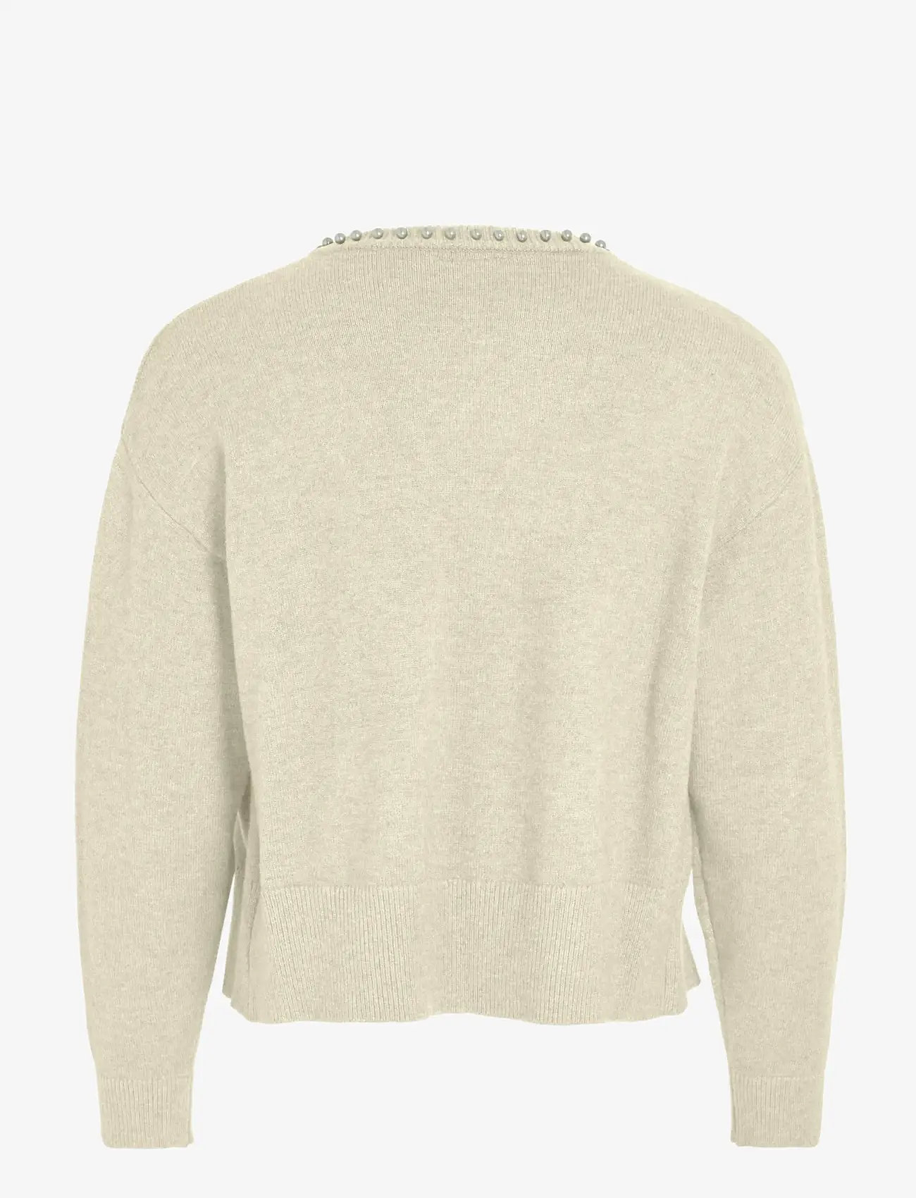 Vila - VIZAFINA L/S O-NECK PEARL KNIT CARDI/1 - koftor - super light natural melan - 1