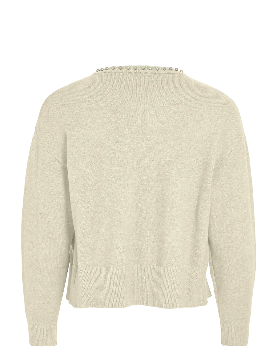 Vila - VIZAFINA L/S O-NECK PEARL KNIT CARDIGAN - strickjacken - super light natural melan - 1