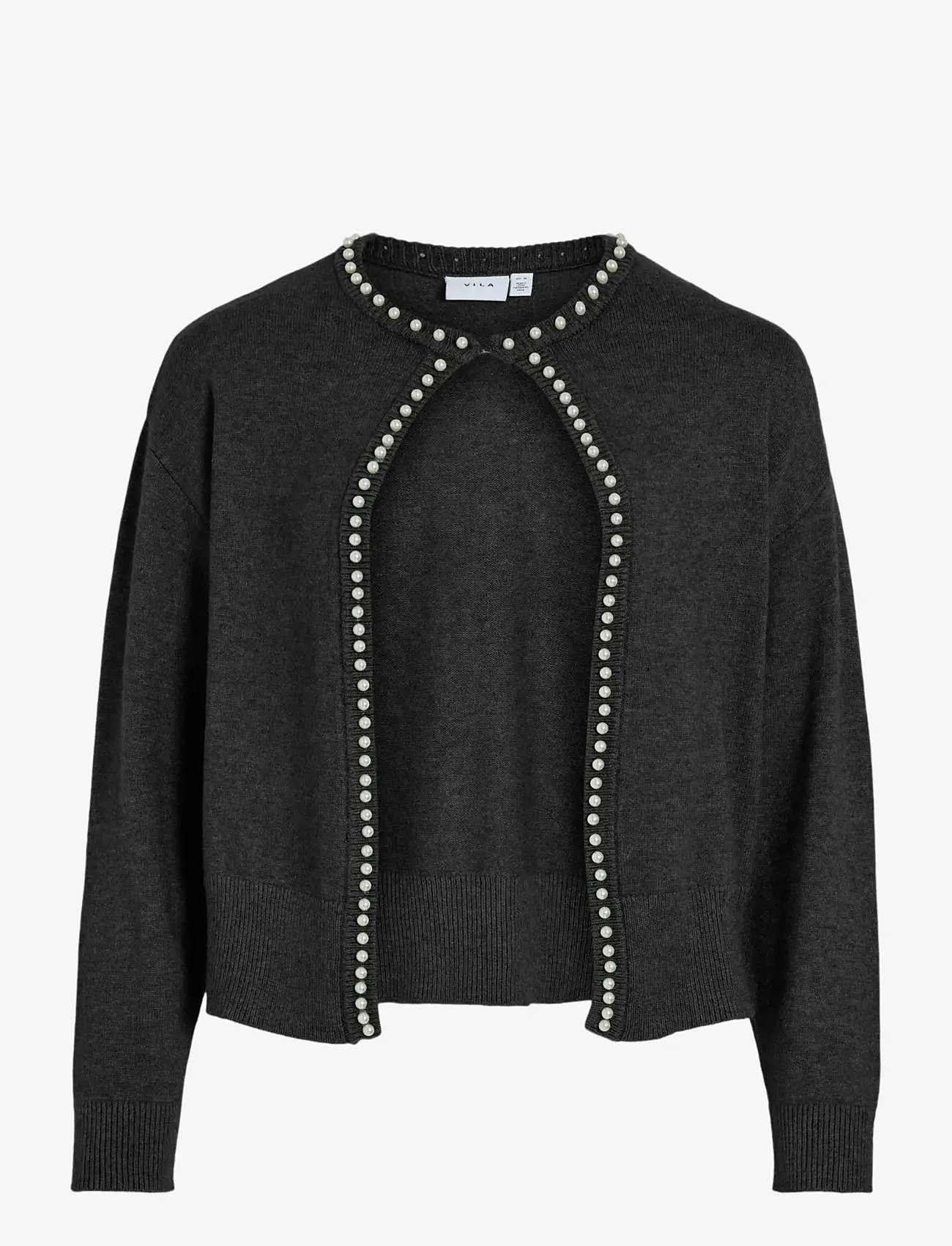 Vila - VIZAFINA L/S O-NECK PEARL KNIT CARDI/1 - koftor - black beauty - 0