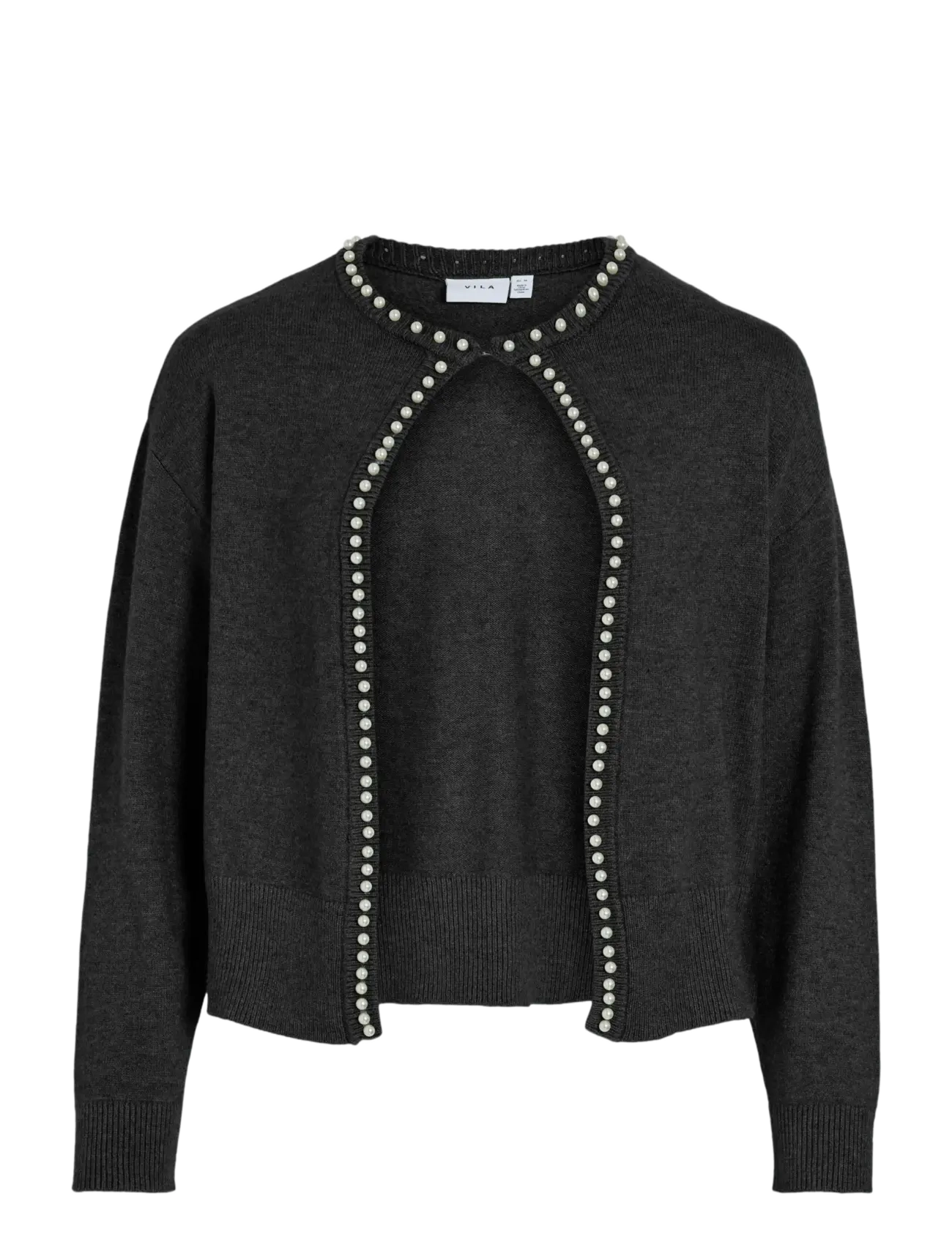 Vila VIZAFINA L/S O-NECK PEARL KNIT CARDIGAN - Cardigans - BLACK BEAUTY / black