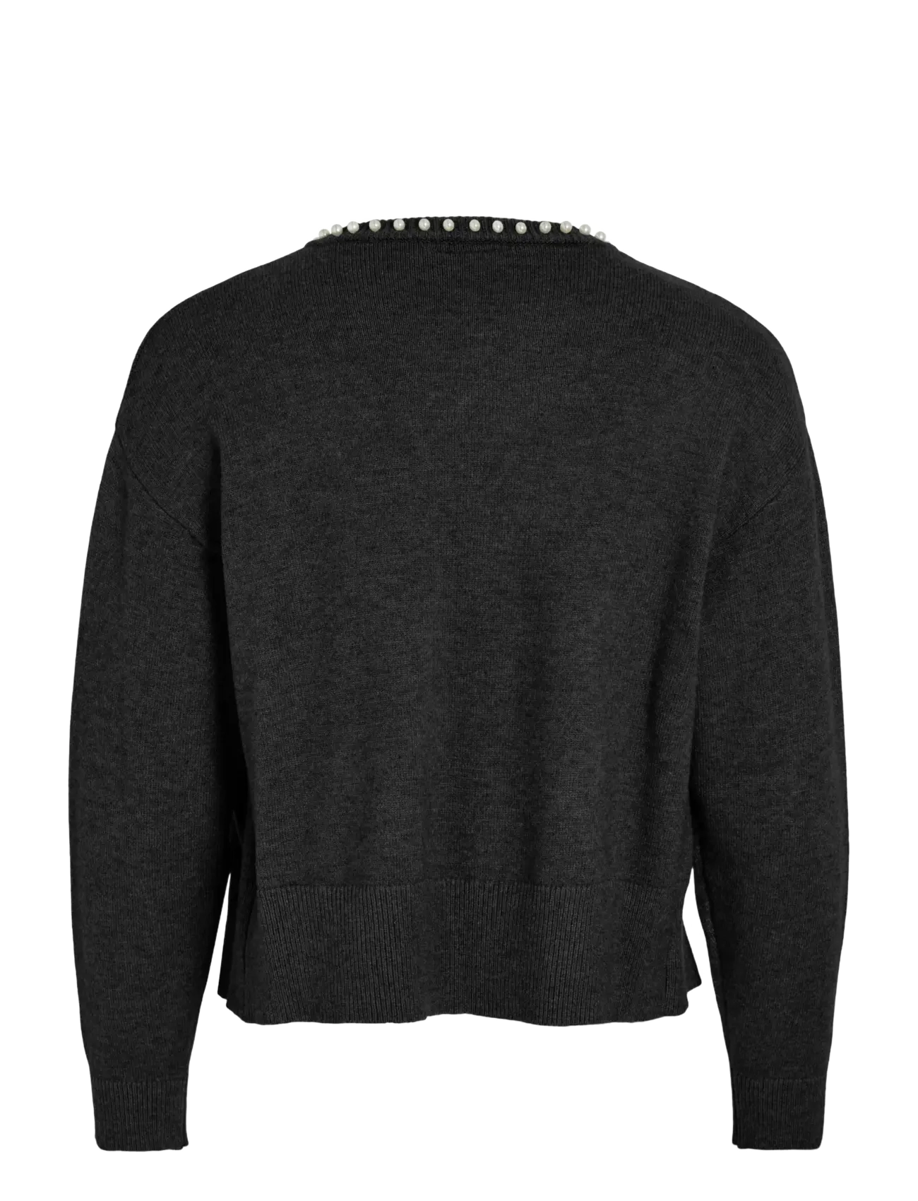 Vila - VIZAFINA L/S O-NECK PEARL KNIT CARDIGAN - cardigans - black beauty - 1