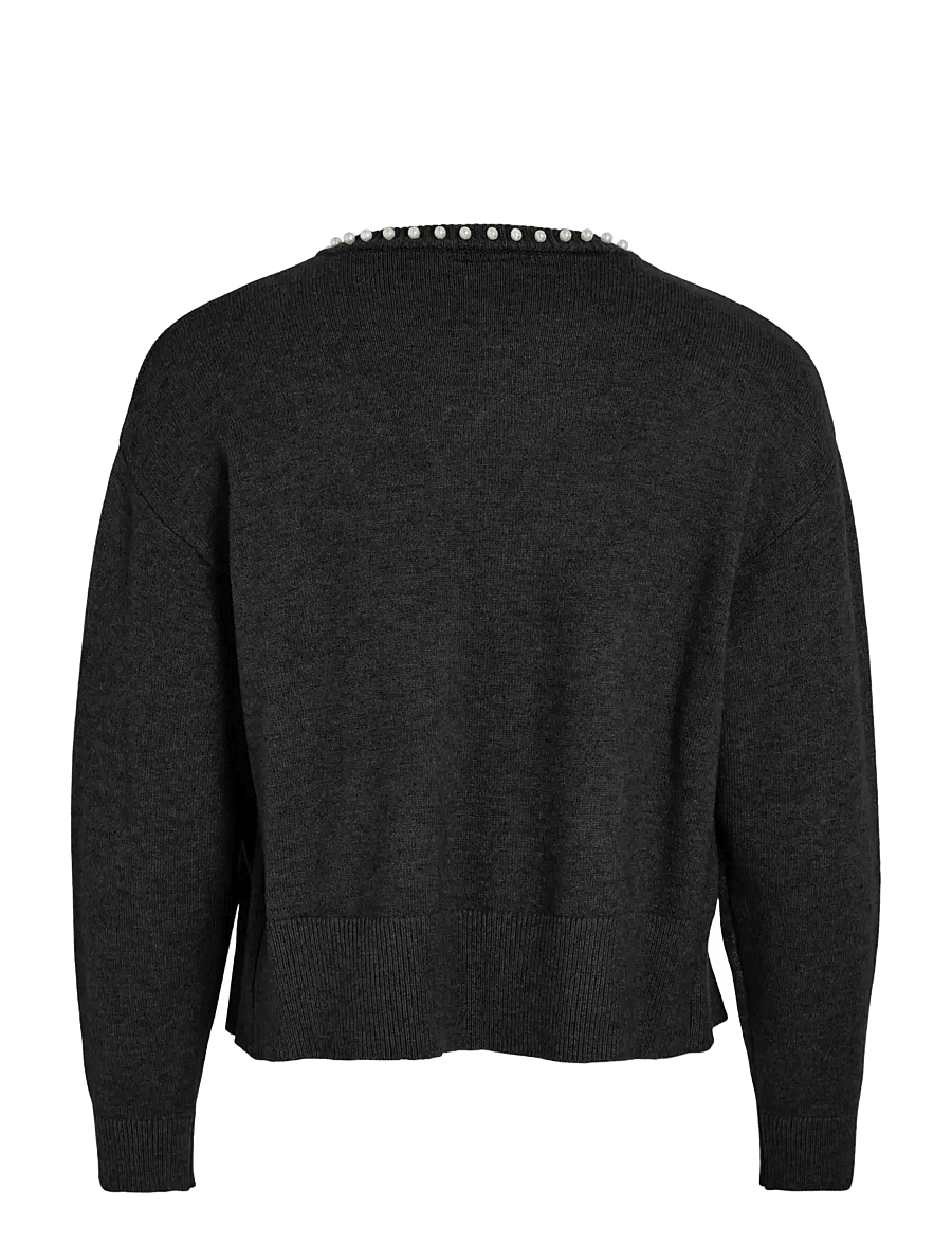 Vila - VIZAFINA L/S O-NECK PEARL KNIT CARDIGAN - gilets - black beauty - 1