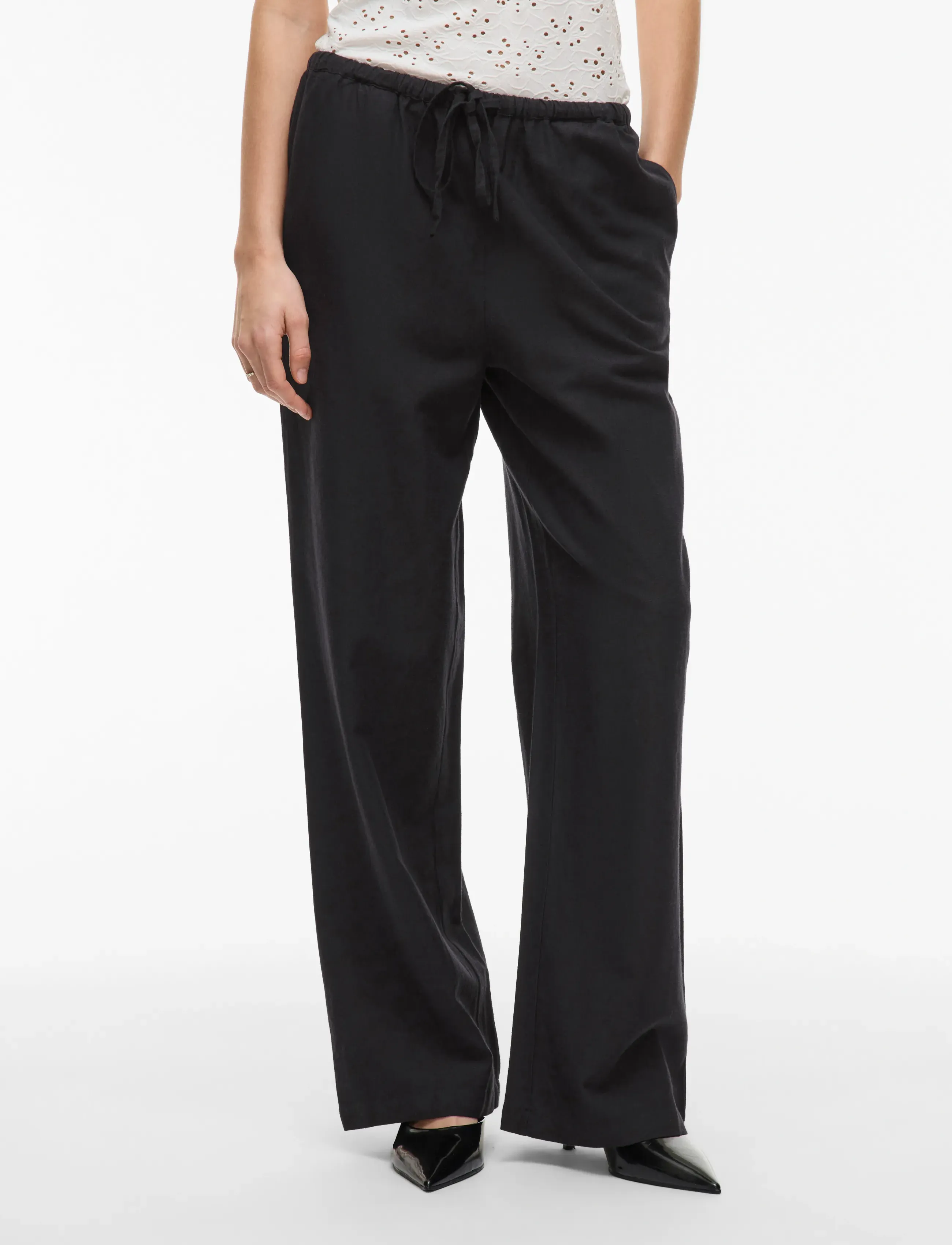 Vila Viprisilla Rw Wide Pants Noos, Kvinder, Vide Bukser Med Snøre, Sort, Str: 38