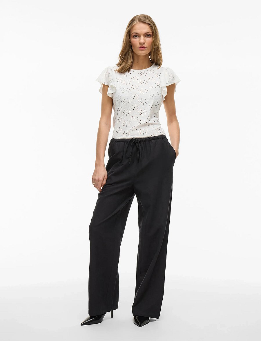 Vila - VIPRISILLA RW PANTS - hosen mit weitem bein - black beauty - 4