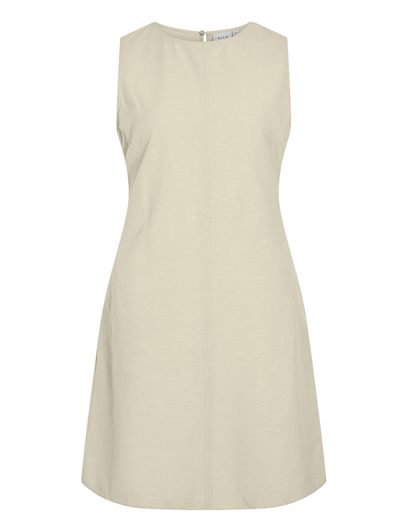 Vila - VIPRISILLA O-NECK S/L SHORT DRESS - korta klänningar - super light natural melan - 0