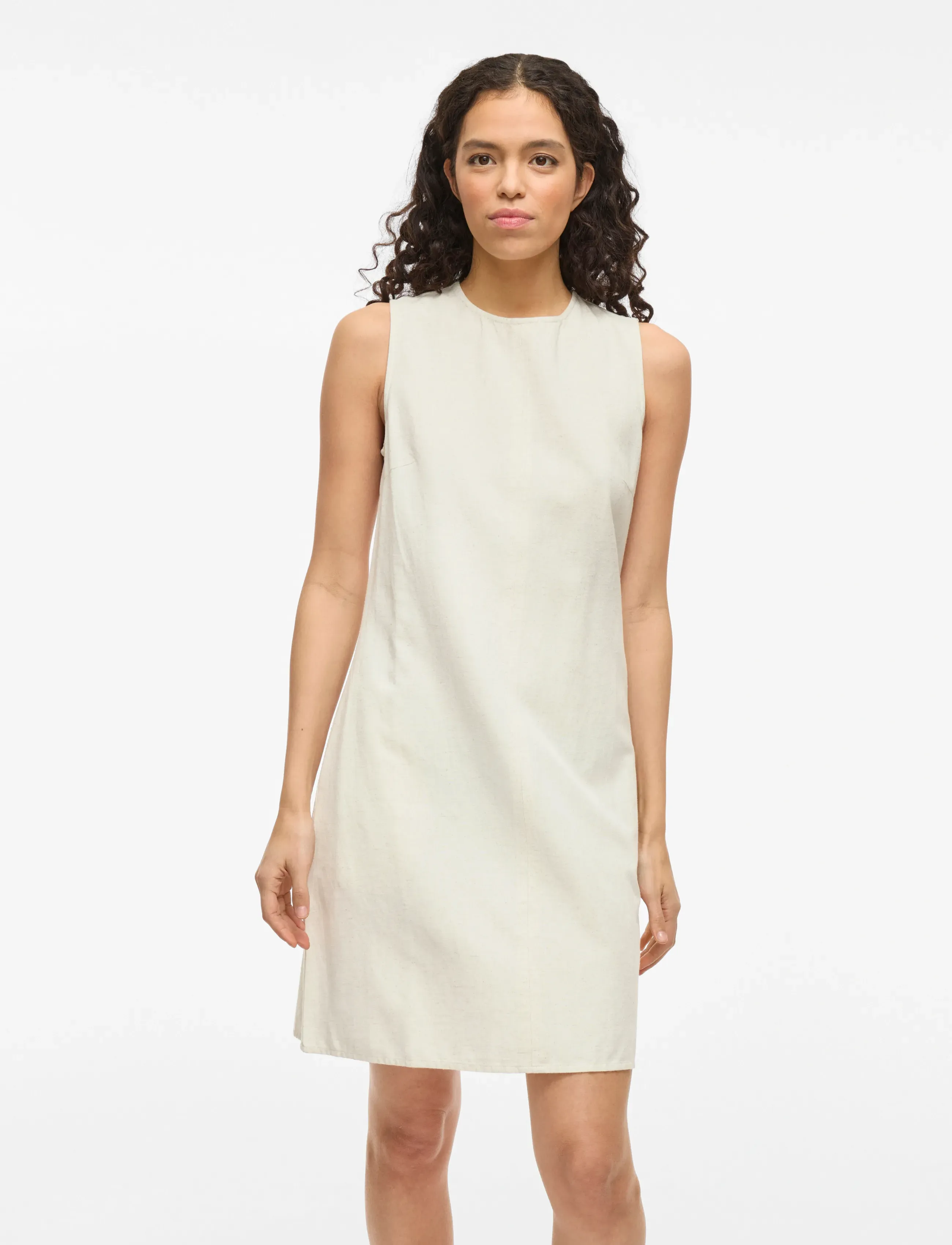 Vila VIPRISILLA O-NECK S/L SHORT DRESS - App deal - SUPER LIGHT NATURAL MELAN / cream