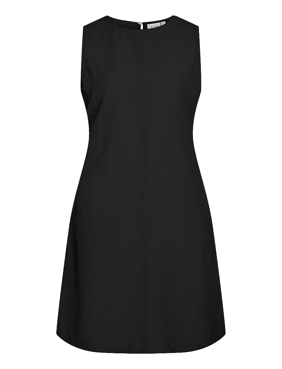 Vila - VIPRISILLA O-NECK S/L SHORT DRESS - black beauty - 1