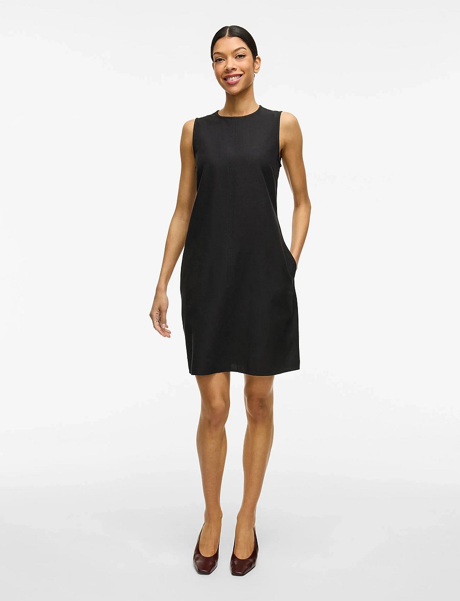 Vila - VIPRISILLA O-NECK S/L SHORT DRESS - black beauty - 3