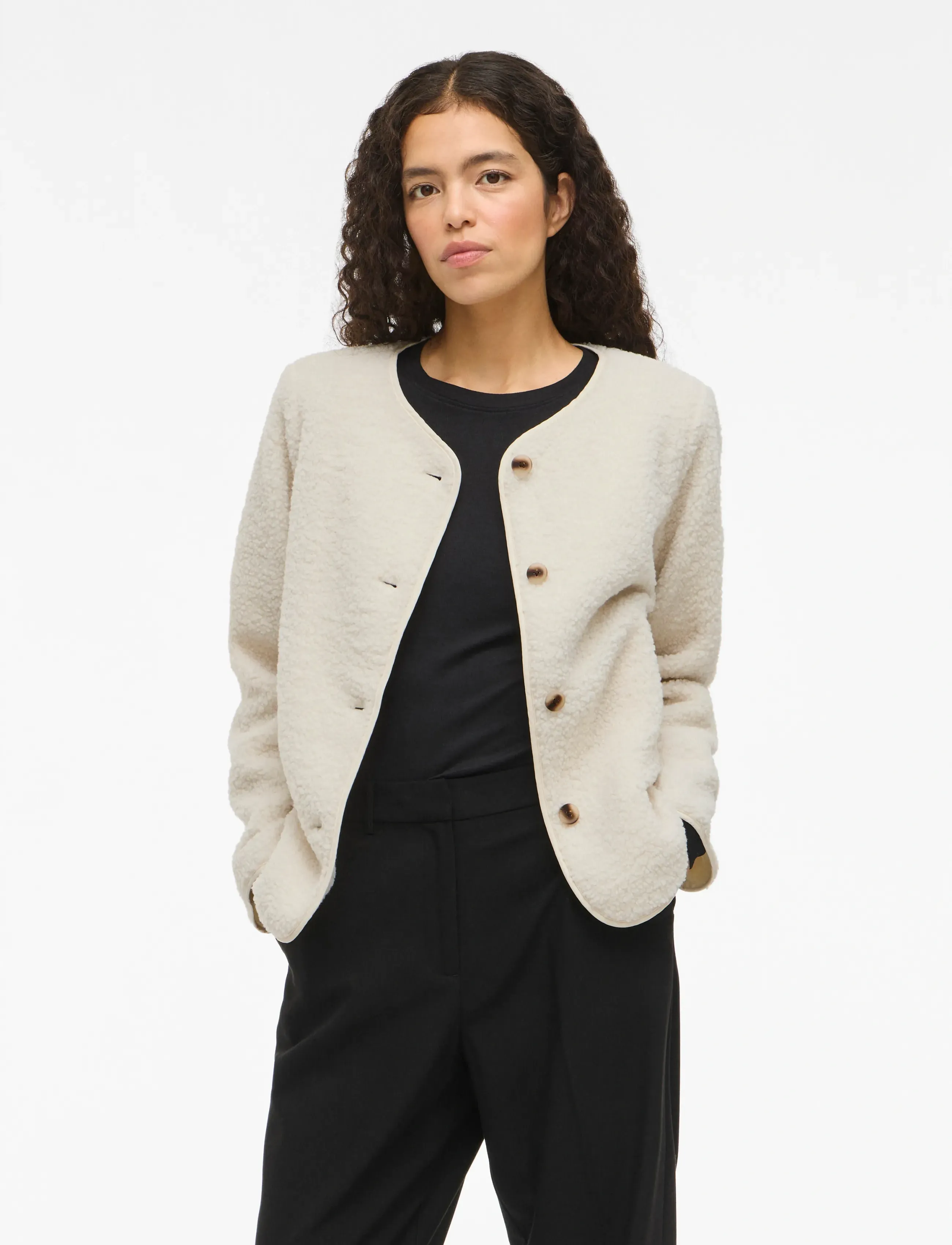 Vila Viada Teddy Jacket Noos, 42, Jackets, Creme - Light-summer Jacket, Frauen