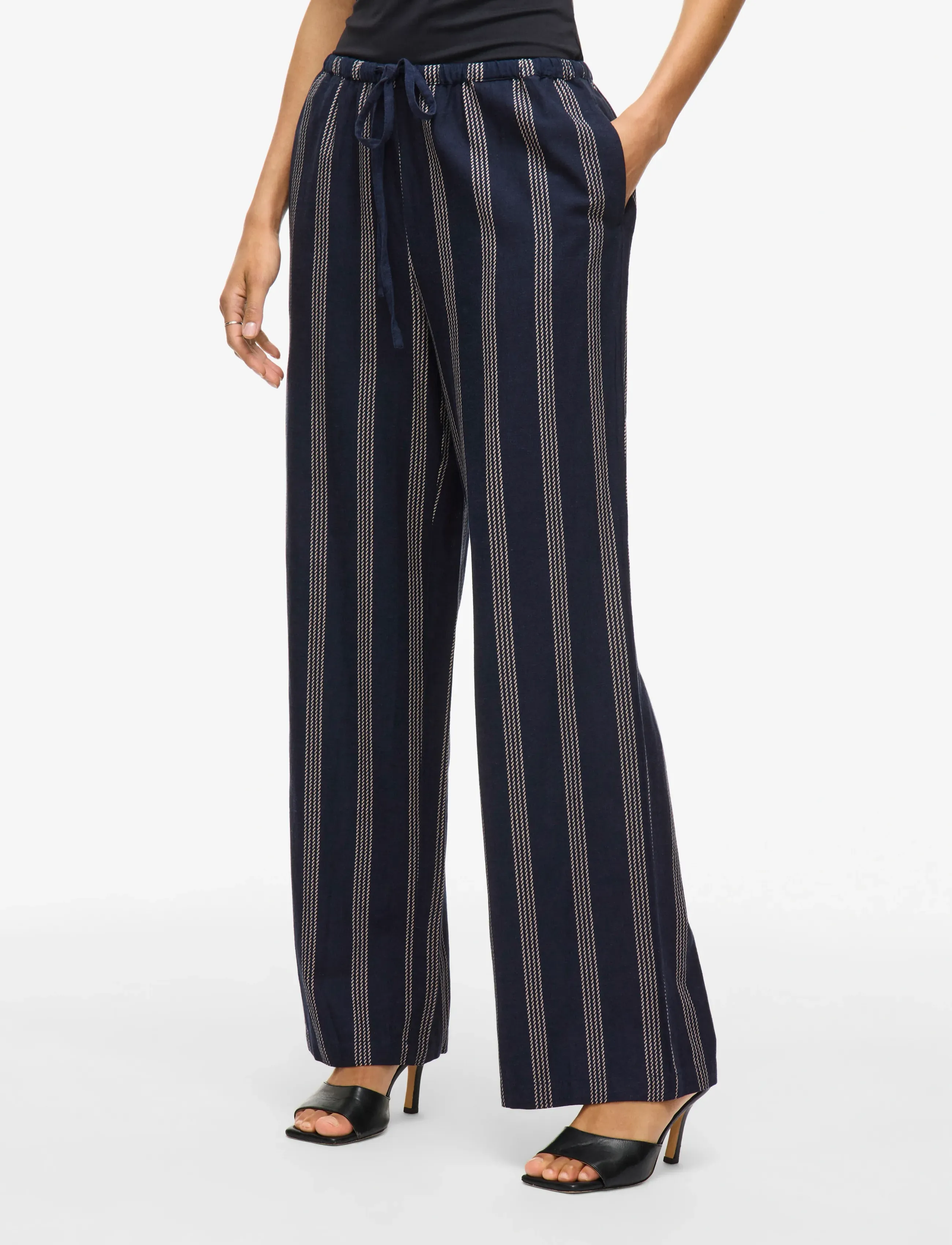 Vila VIPRISILLA PRINT RW PANTS - Vêtements - NAVY BLAZER / black