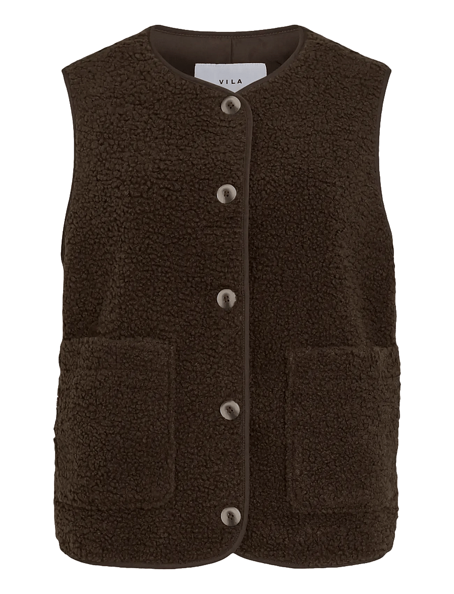 Vila - VIADA TEDDY WAISTCOAT - NOOS - fleece- och teddyvästar - coffee bean - 1
