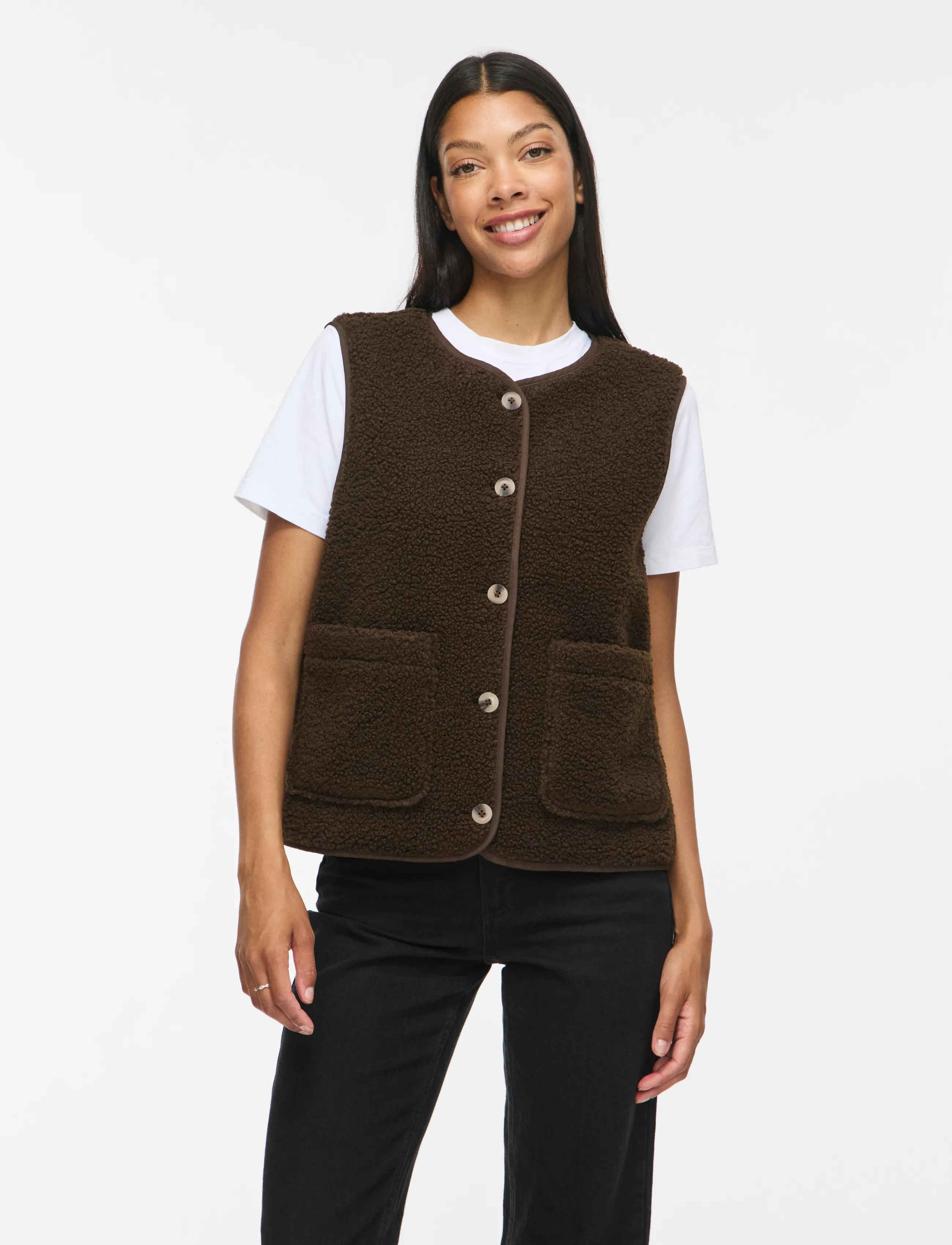 Vila Viada Teddy Waistcoat Noos, Kvinder, Teddy Vest, Brun, Str: 34