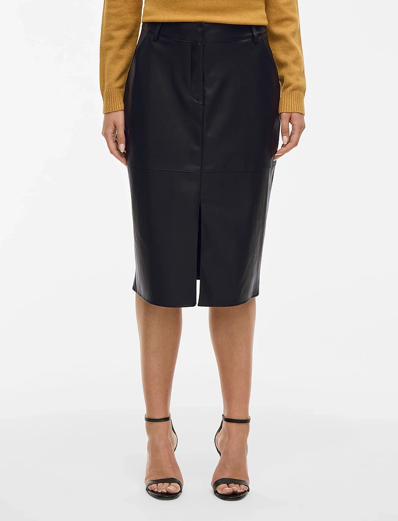 Vila - VIDAGMAR HW MIDI COATED SKIRT - NOOS - midi-röcke - black - 0