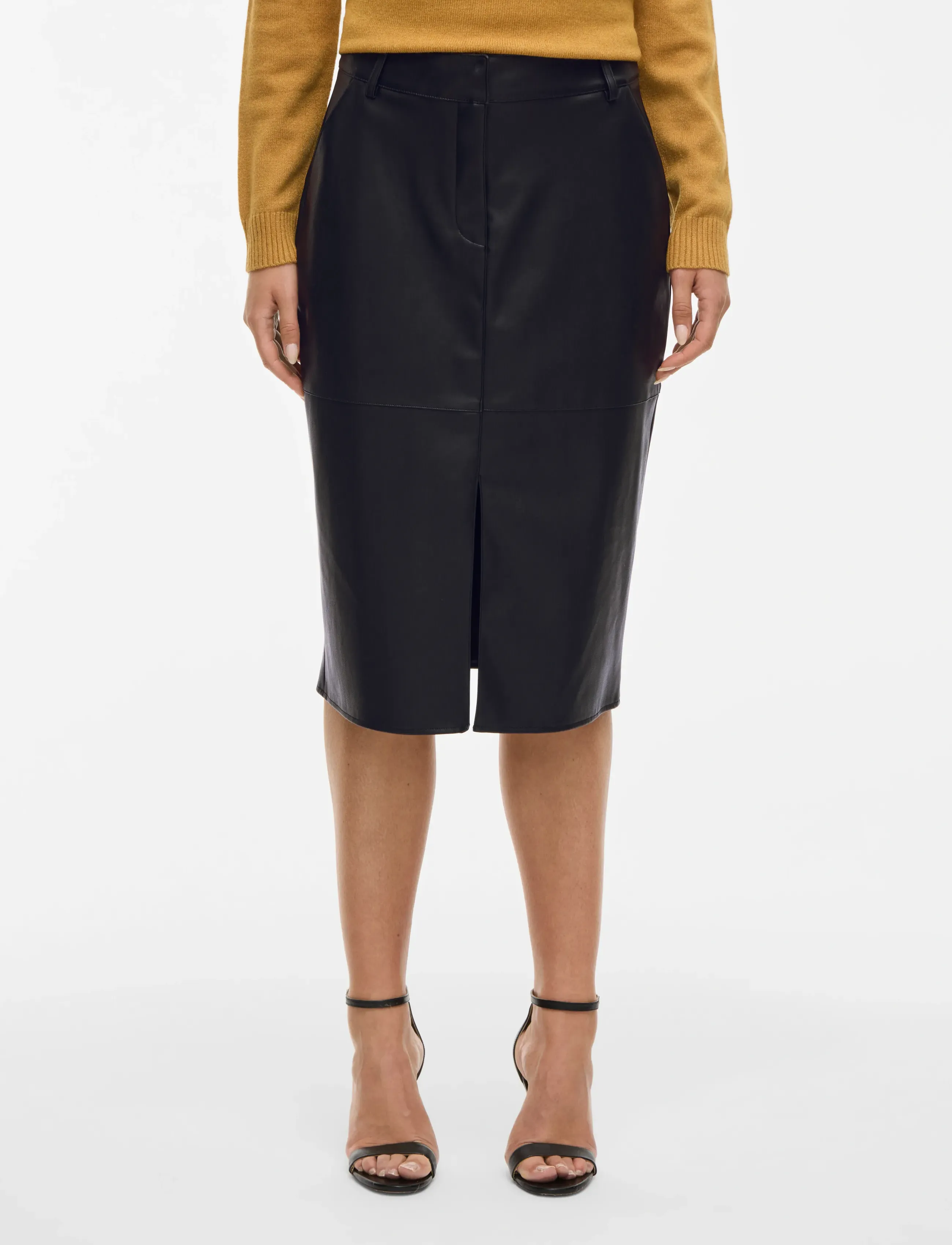 Vila VIDAGMAR HW MIDI COATED SKIRT - NOOS - Seelikud - BLACK / black