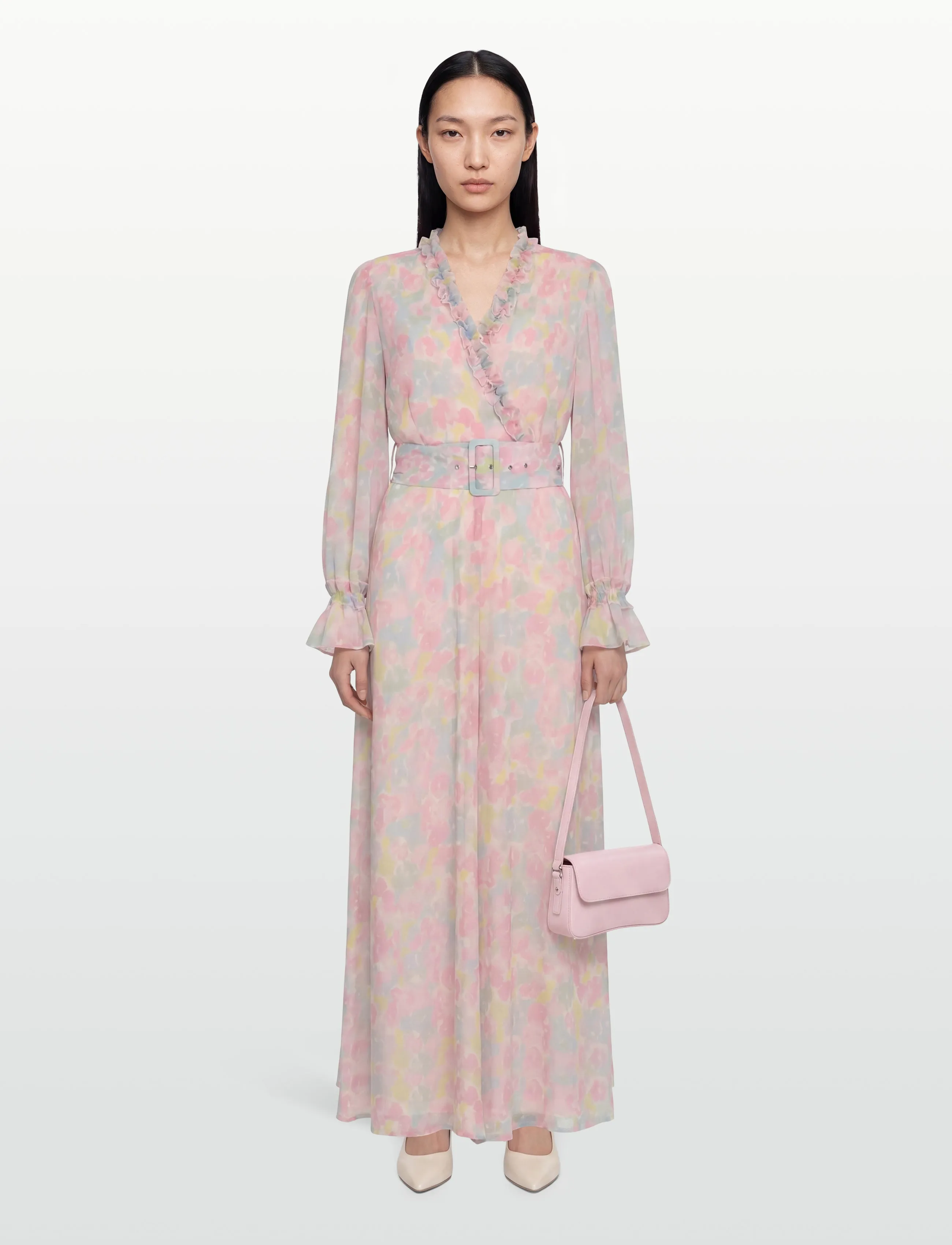 Vila VIEMMA L/S BELT MAXI DRESS/DC/KA - Klänningar - CHERRY BLOSSOM / pink/rose