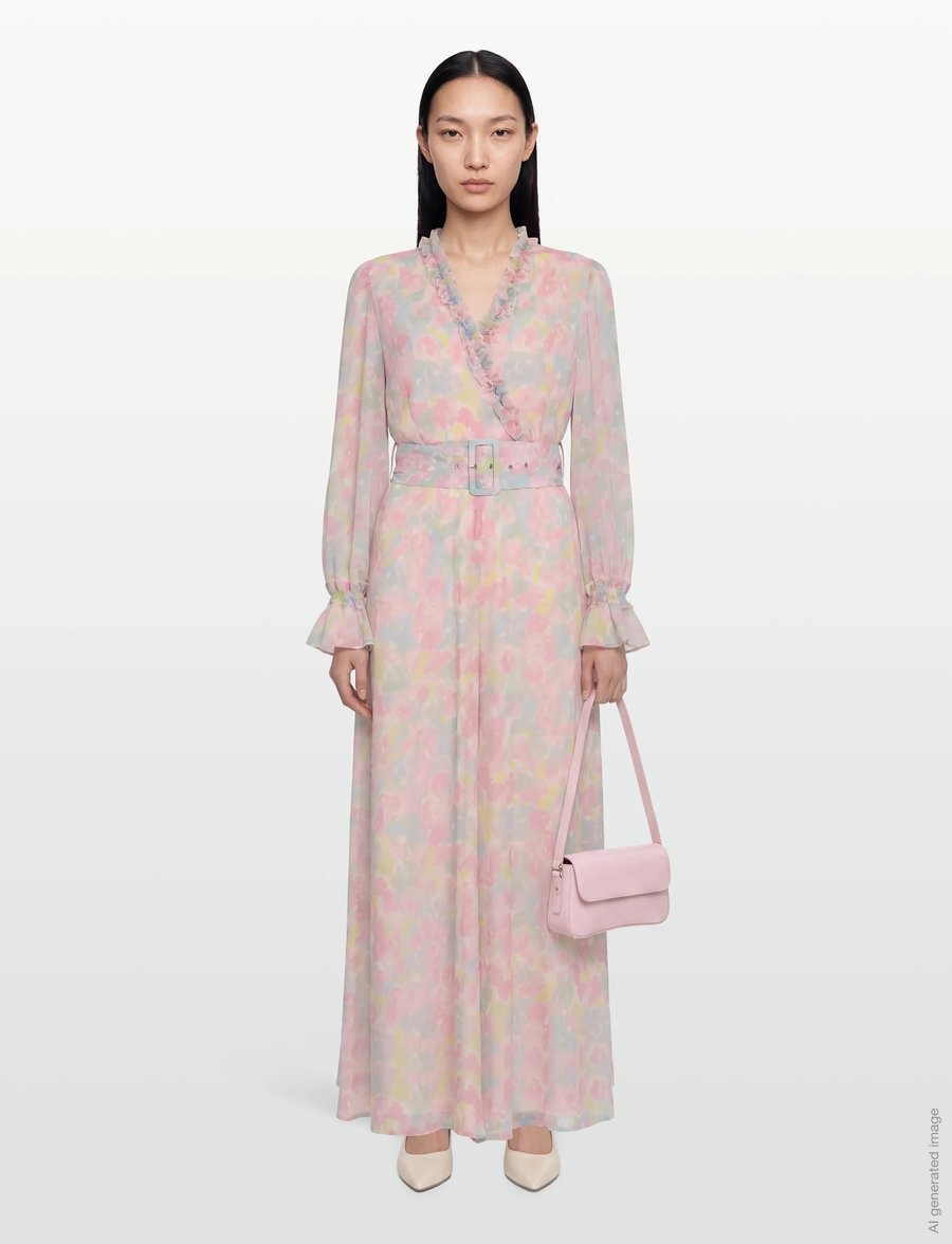 Vila - VIEMMA L/S BELT MAXI DRESS/DC/KA - sommerkjoler - cherry blossom - 0