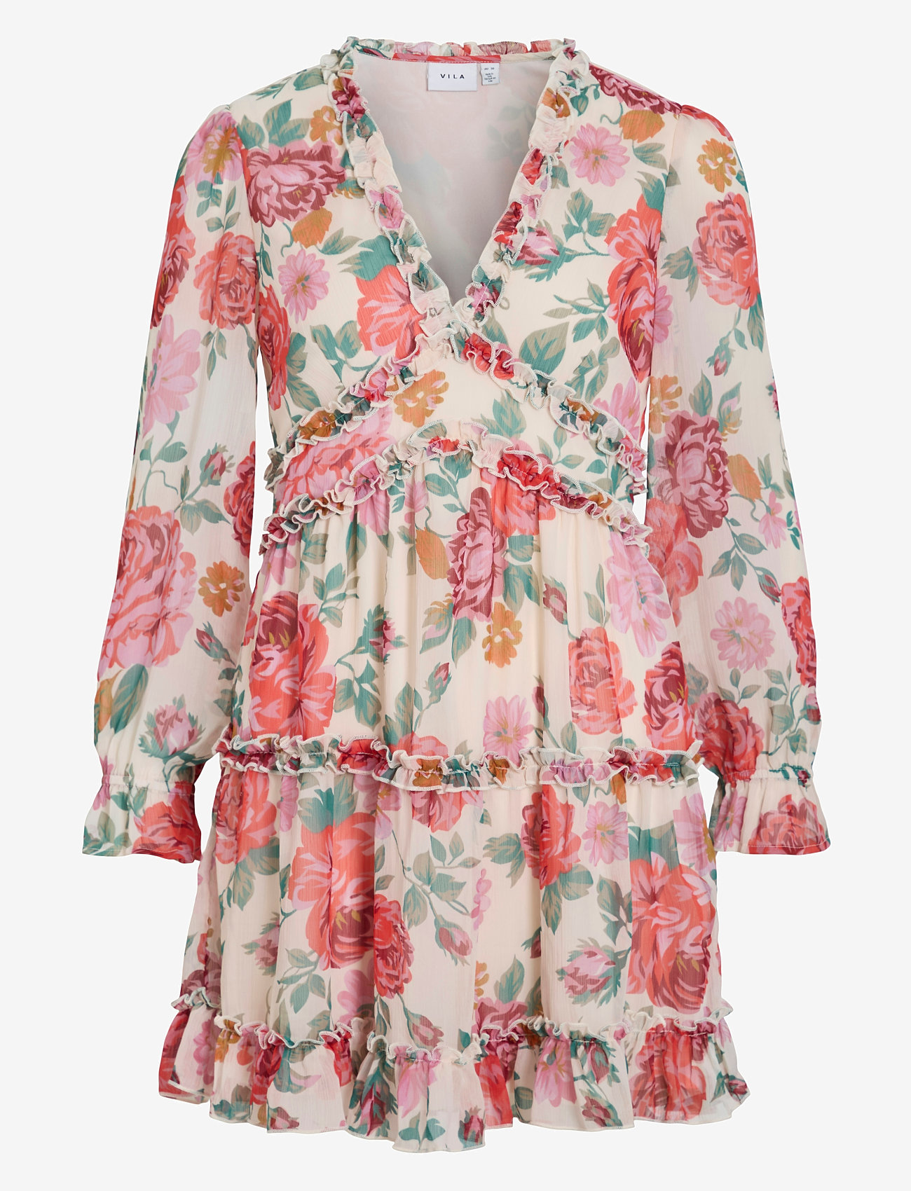 Vila - VIEMSA L/S SHORT DRESS/DC/KA - summer dresses - cloud dancer - 1