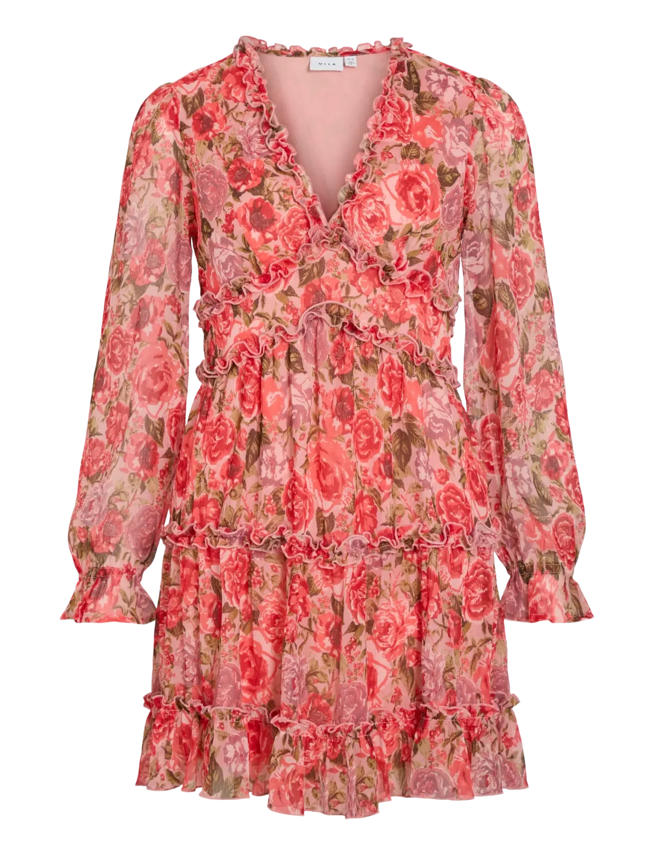Vila VIEMSA L/S SHORT DRESS/DC/KA - Klänningar - DUBARRY / red