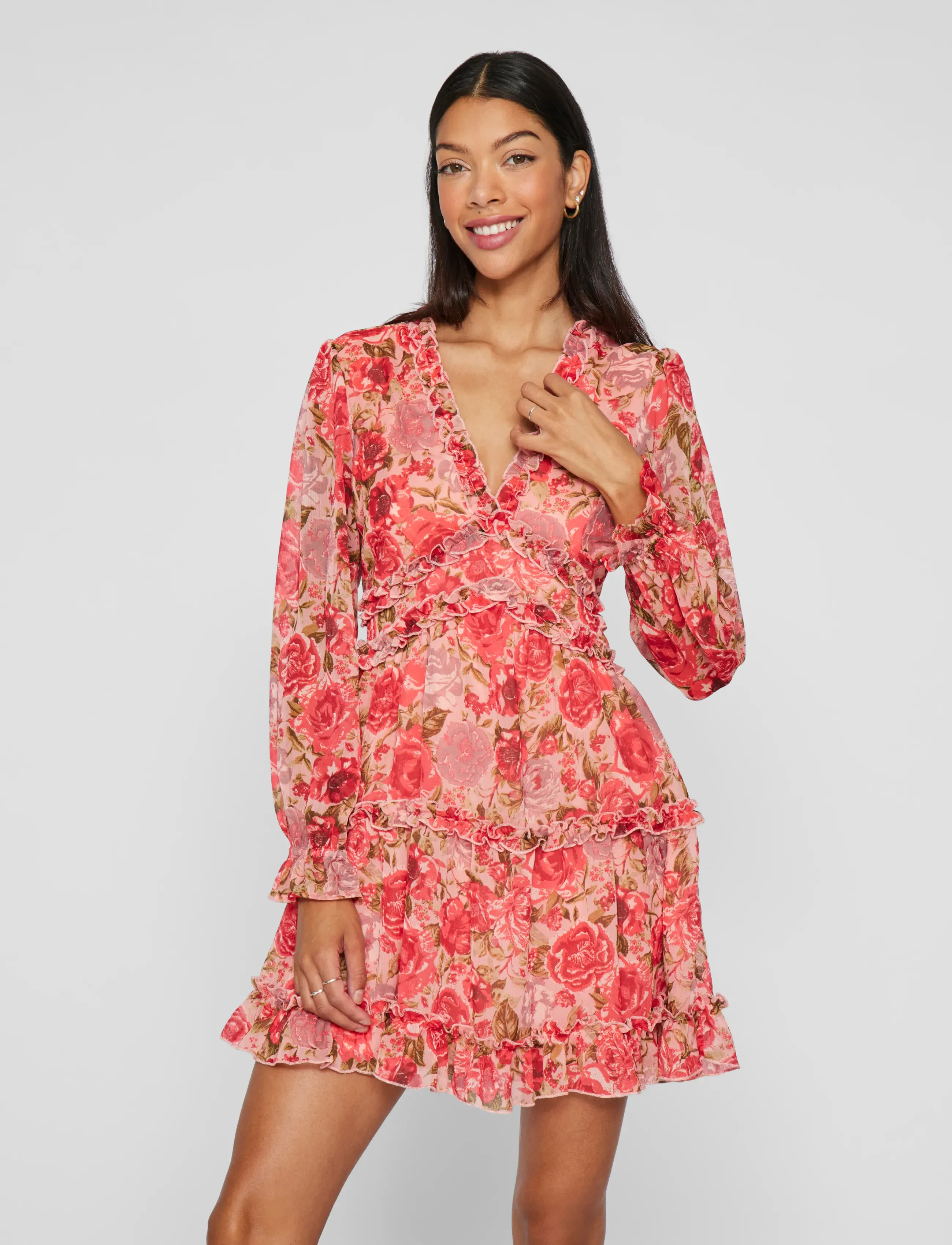Vila Viemsa L/S Short Dress/Dc/Ka, 40, Red, Kjoler > Kort Kjole, Dame