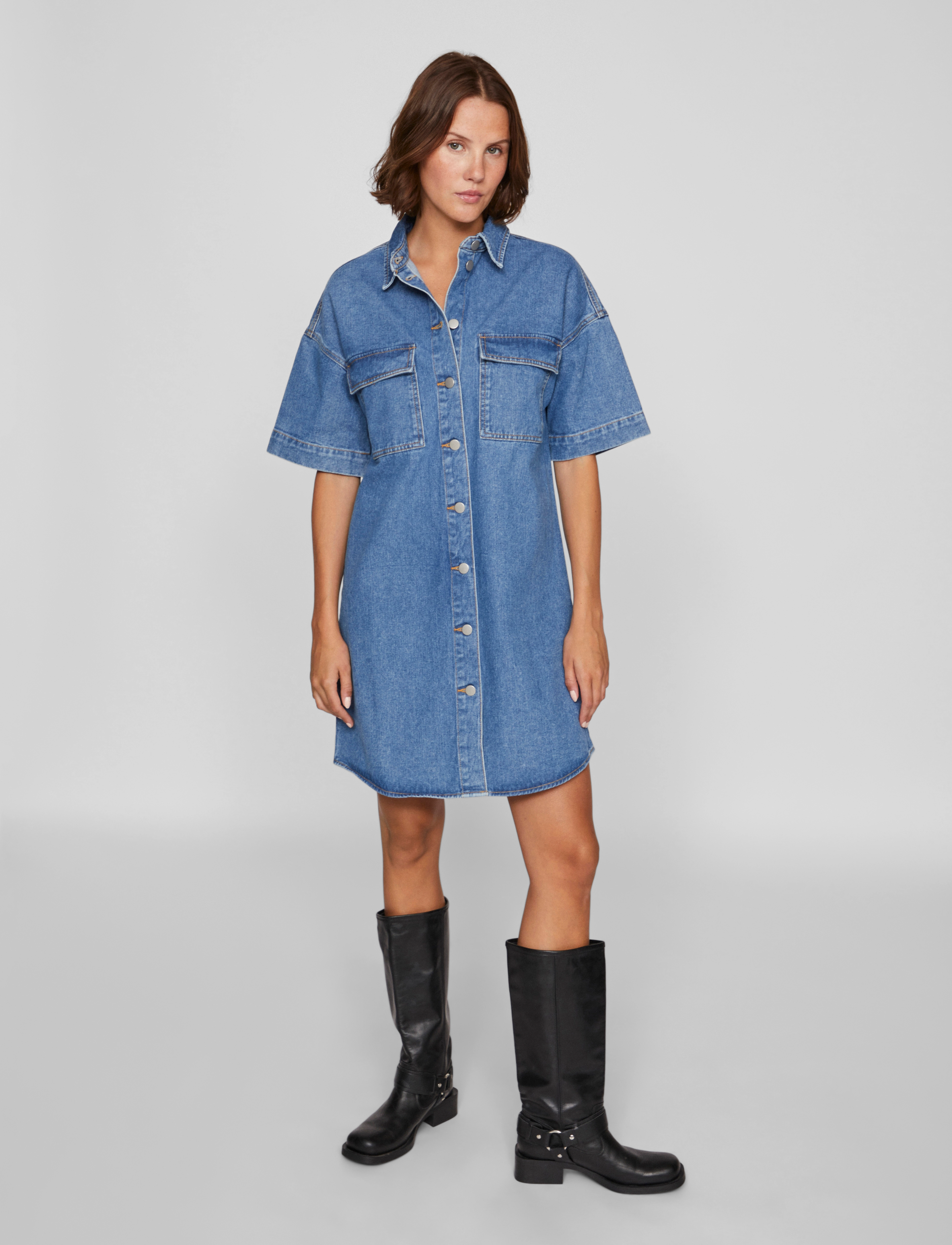 Vila - VIMAYA 2/4 DENIM DRESS - korte kjoler - medium blue denim - 3
