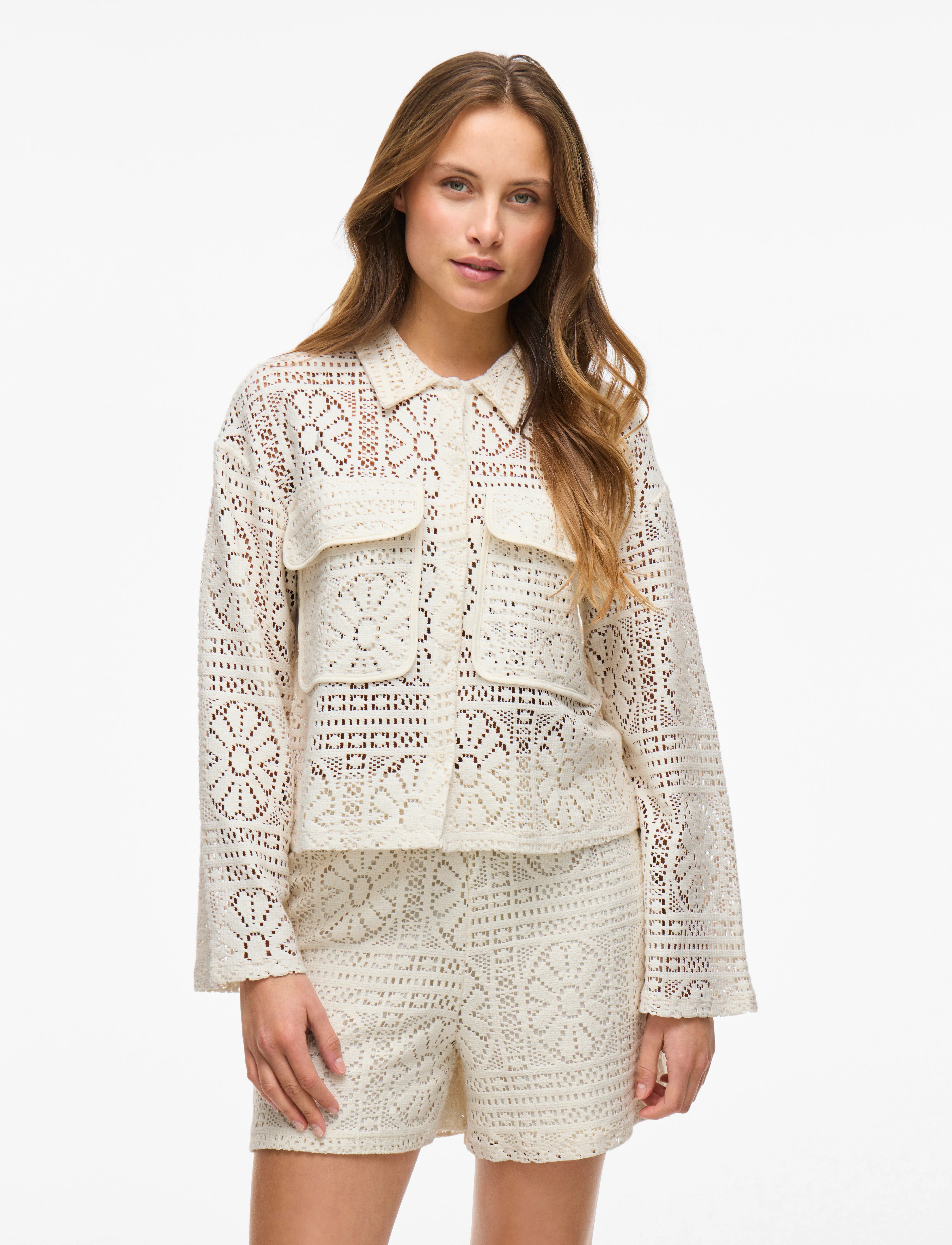 Vila VIMERINDA CROCHET L/S SHIRT - NOOS - Skjorter - BIRCH / white