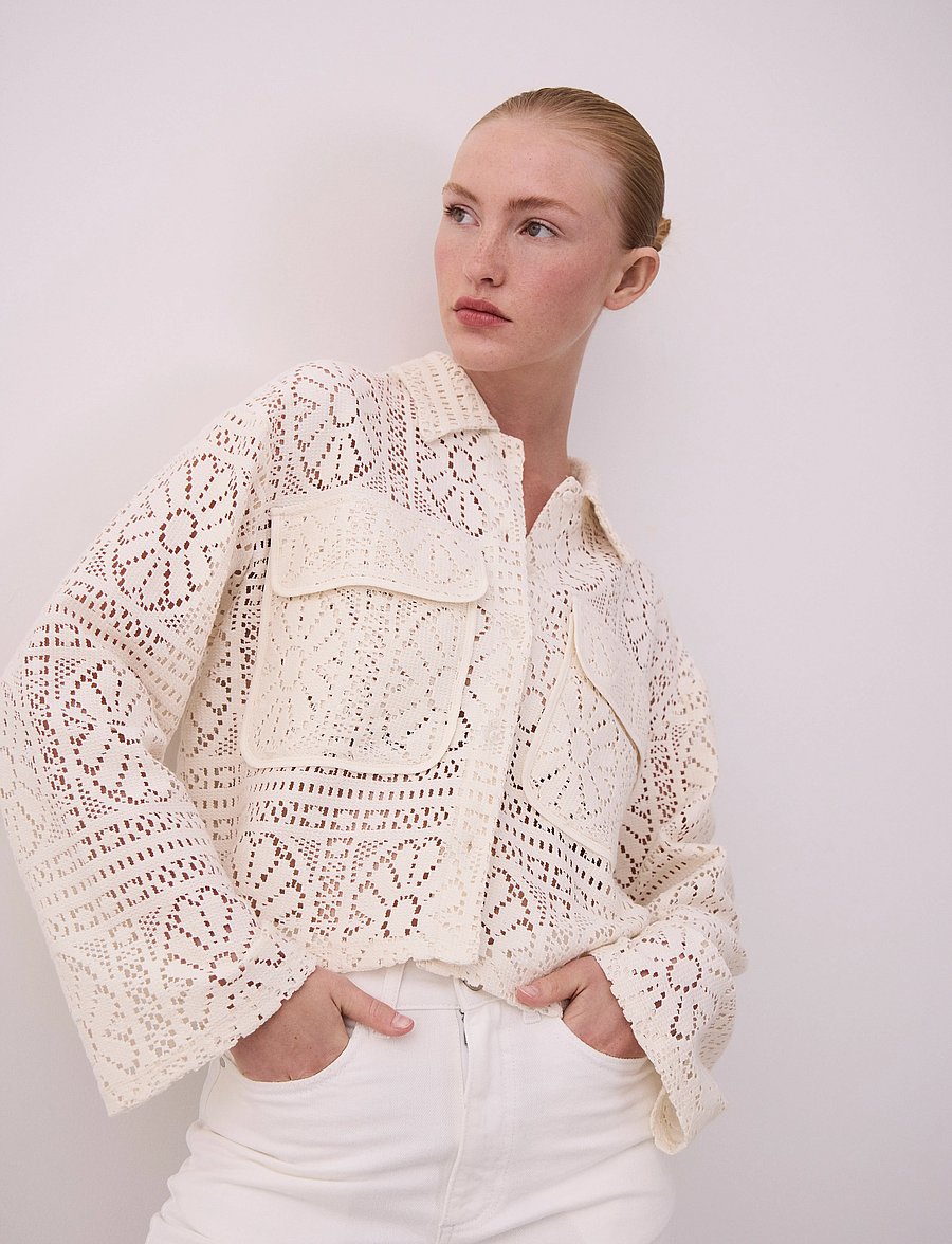 Vila - VIMERINDA CROCHET L/S SHIRT - NOOS - chemises à manches longues - birch - 4