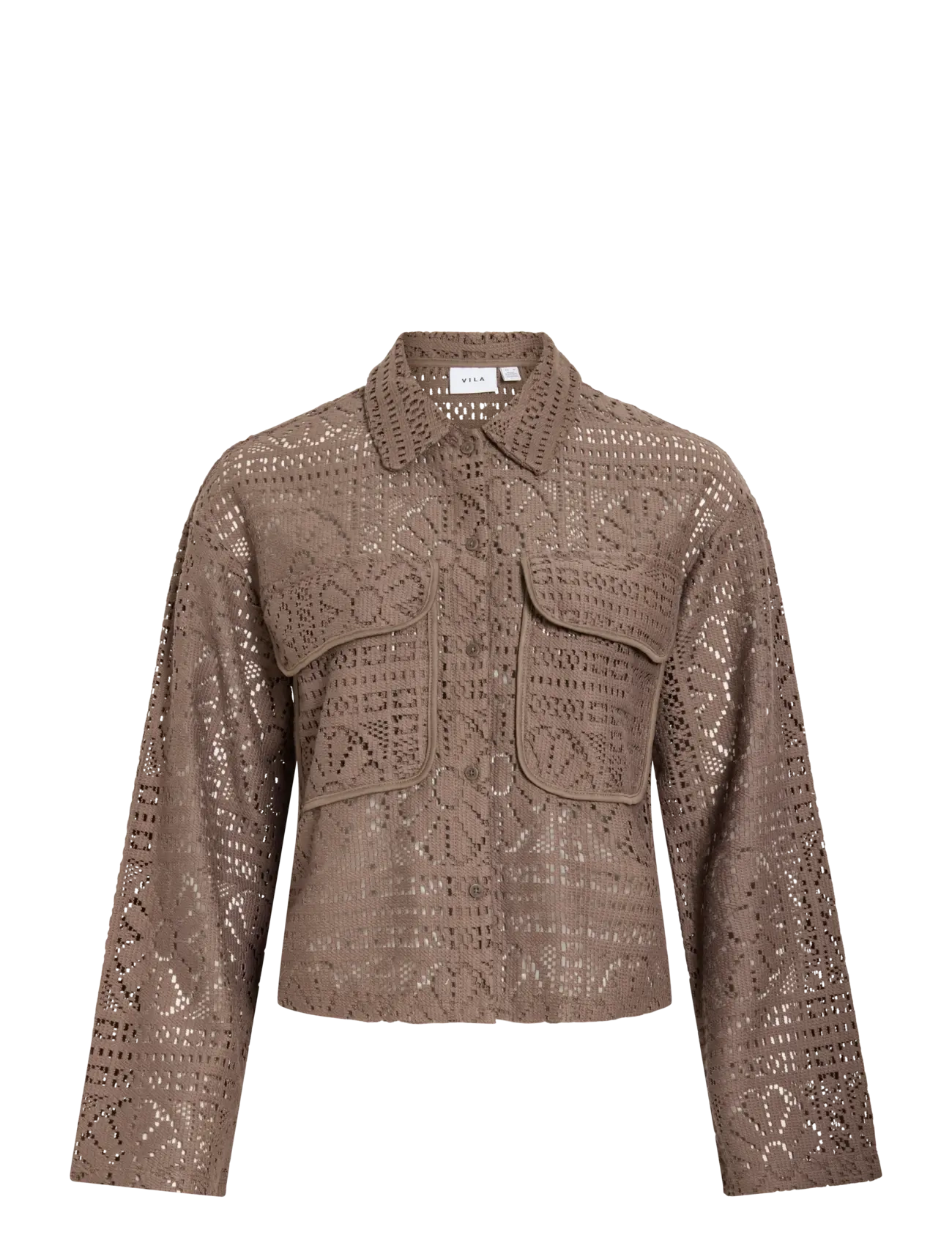 VILA Vimerinda Crochet L/S Shirt - Noos Braun - XXL - Damen